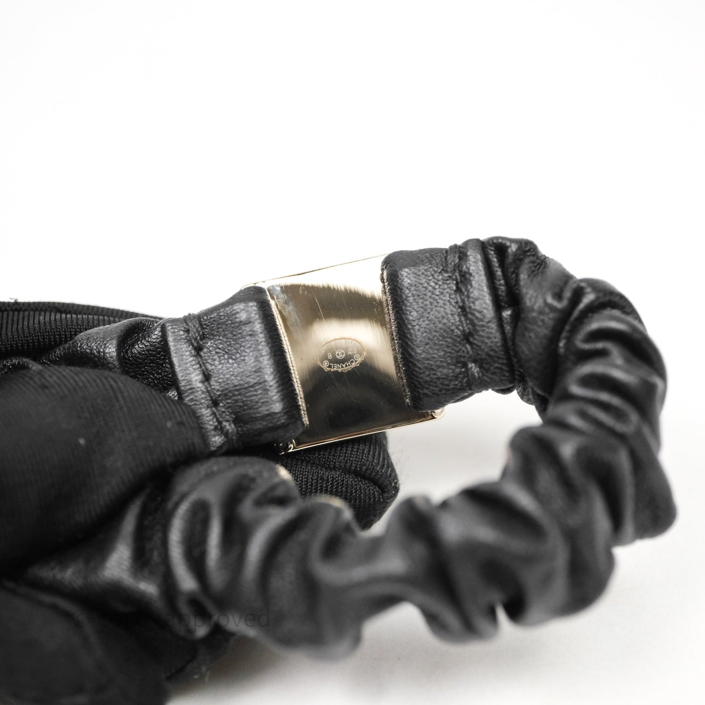 Chanel CC Black Leather Square Hair Accessory Gold Tone 21B