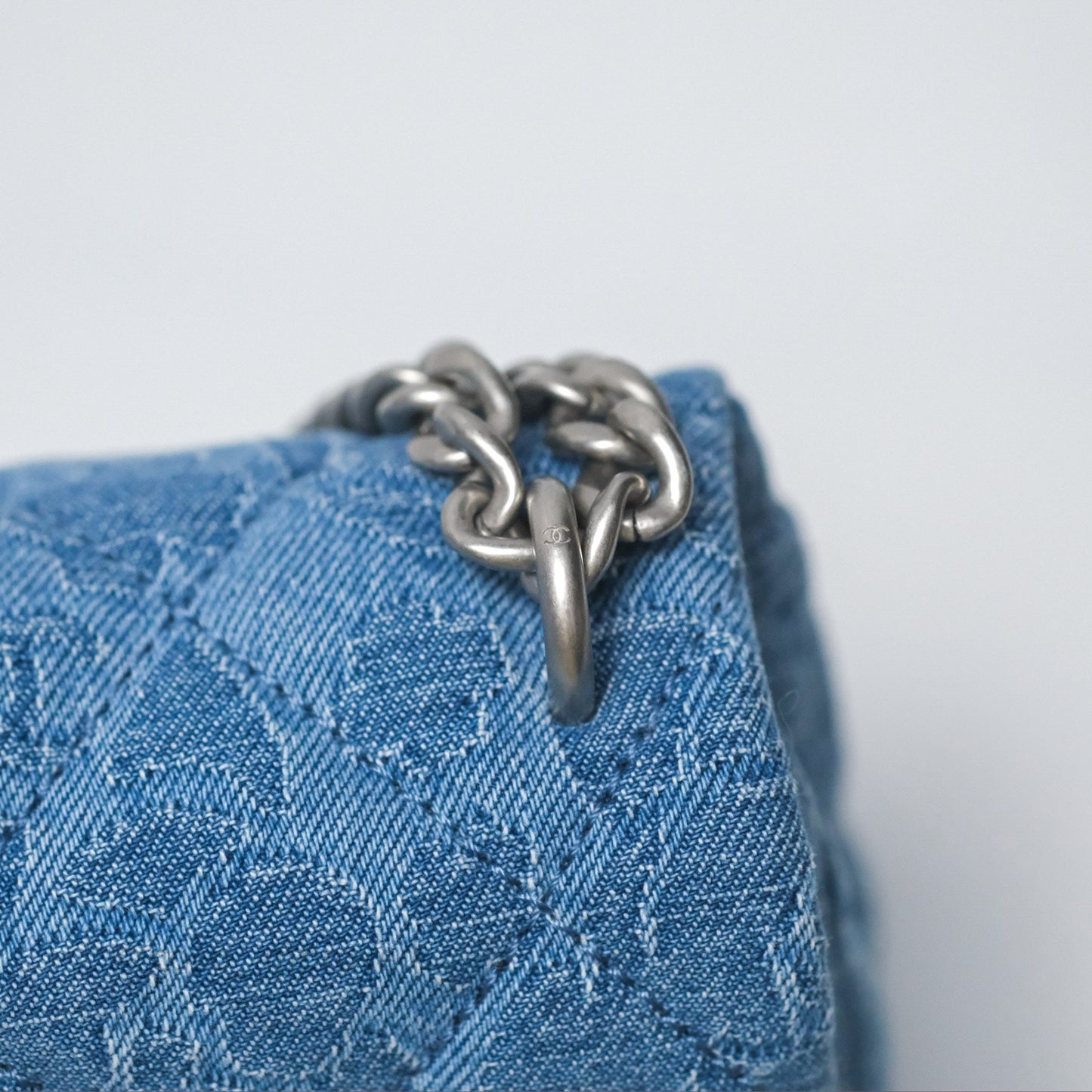 Chanel Mini Flap Bag Heart Adjustable Chain Camellia Denim Aged Gold Hardware