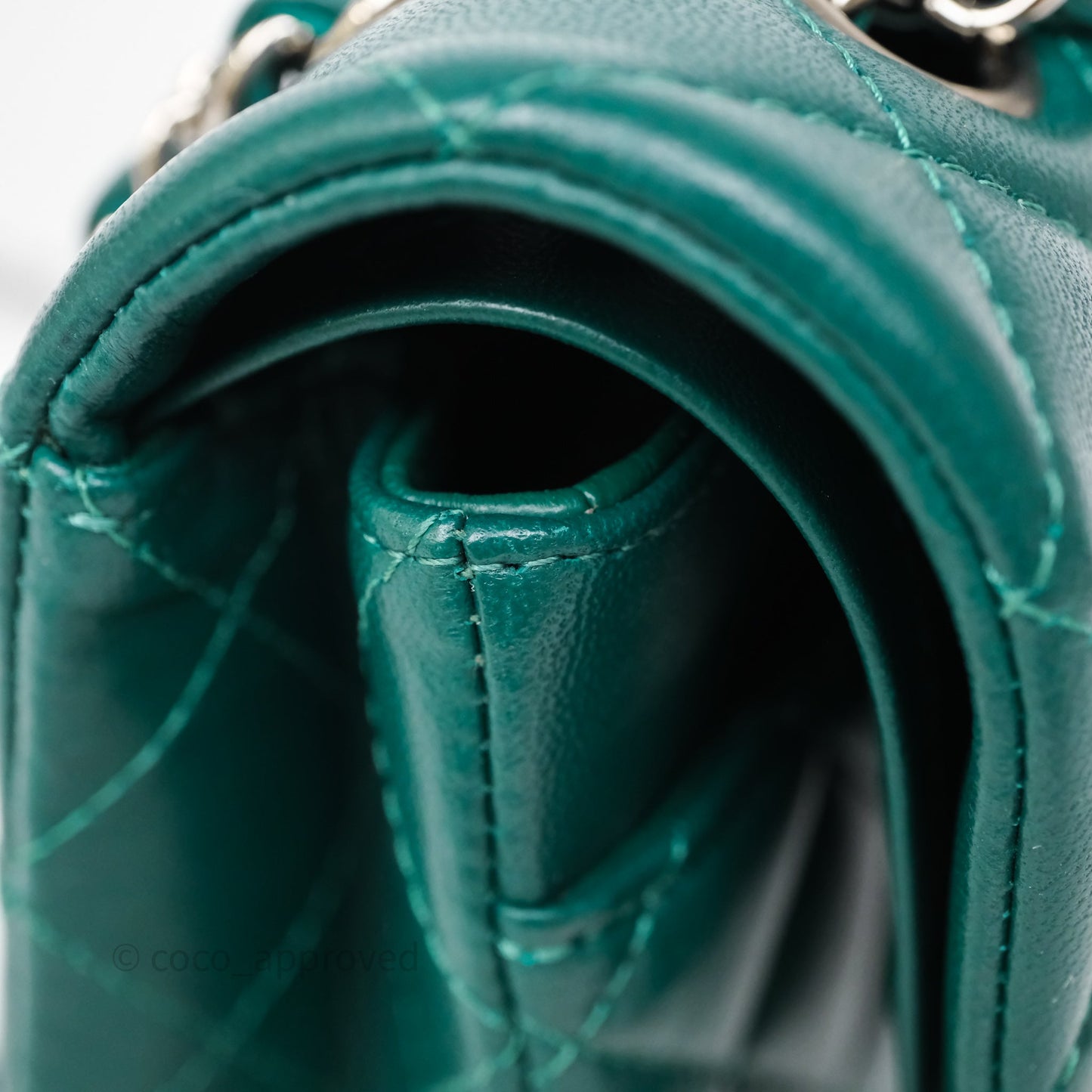 Chanel Medium Classic Flap Quilted Dark Green Lambskin Silver Hardware