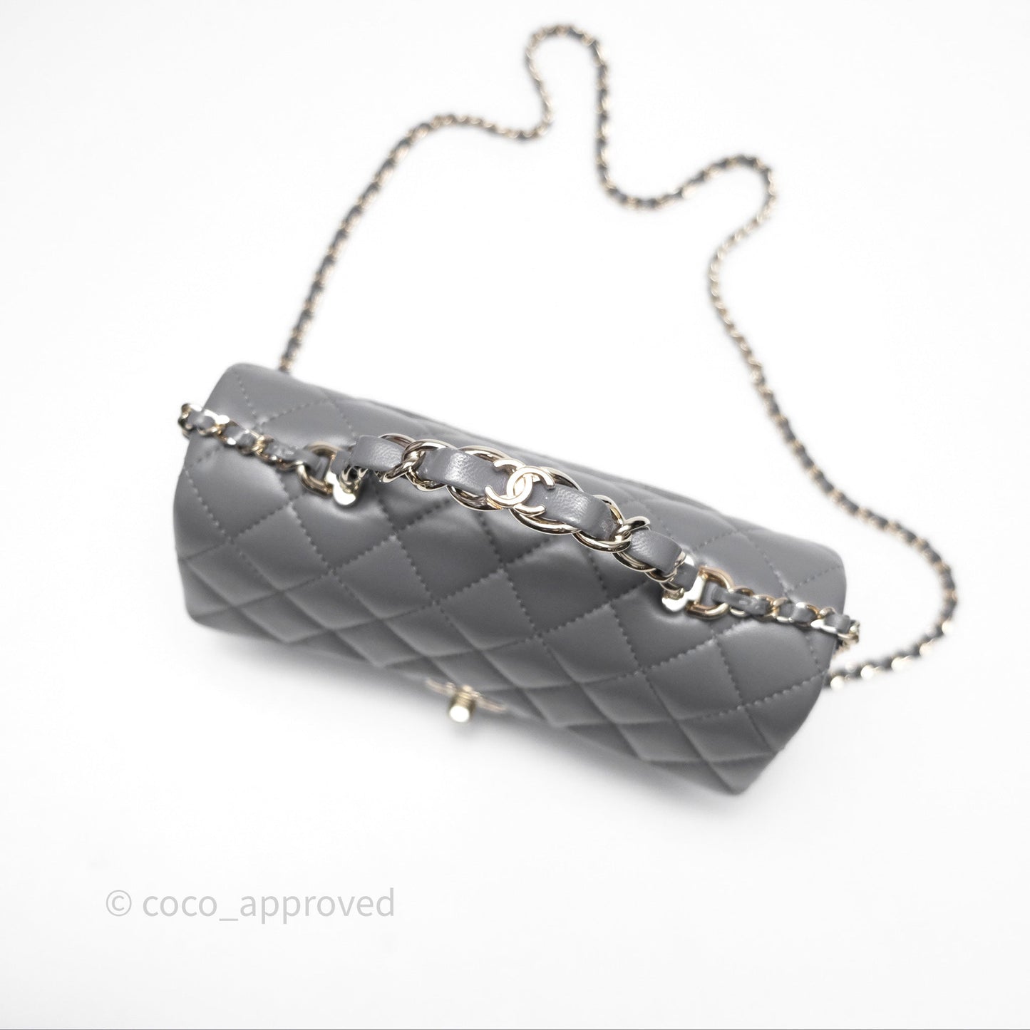Chanel Top Handle Mini Rectangular Flap Grey Lambskin Gold Hardware