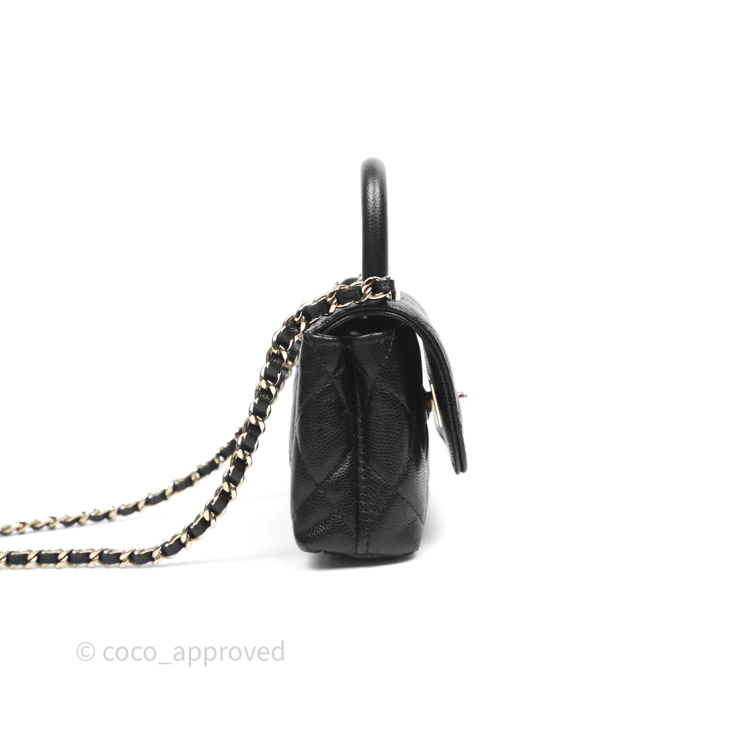 Chanel Nano Coco Handle Clutch Quilted Black Caviar Gold Hardware