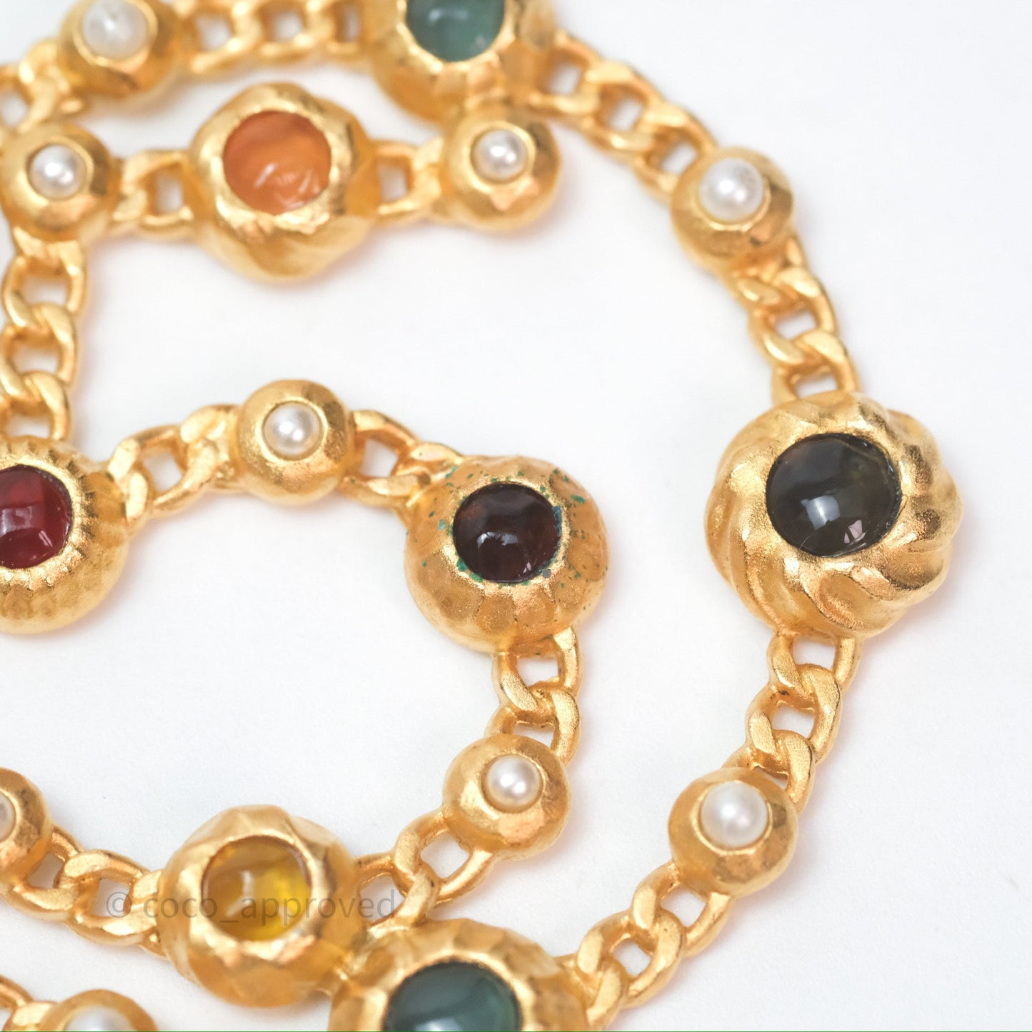 Chanel CC Pearl Stone Circle No.5 Earrings Aged Gold Tone 18K