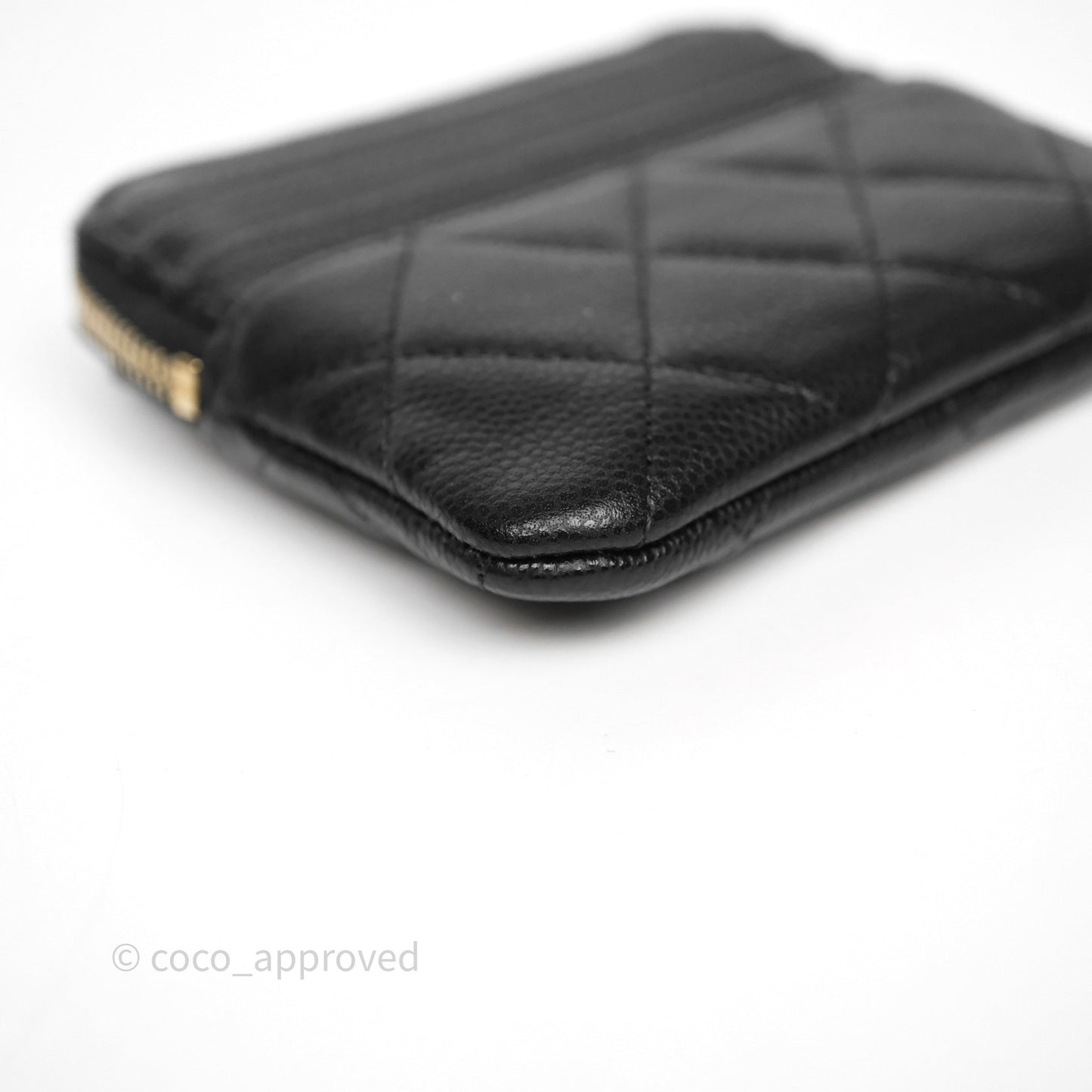 Chanel Quilted Classic Zip Card Holder Wallet Black Caviar Gold Hardware