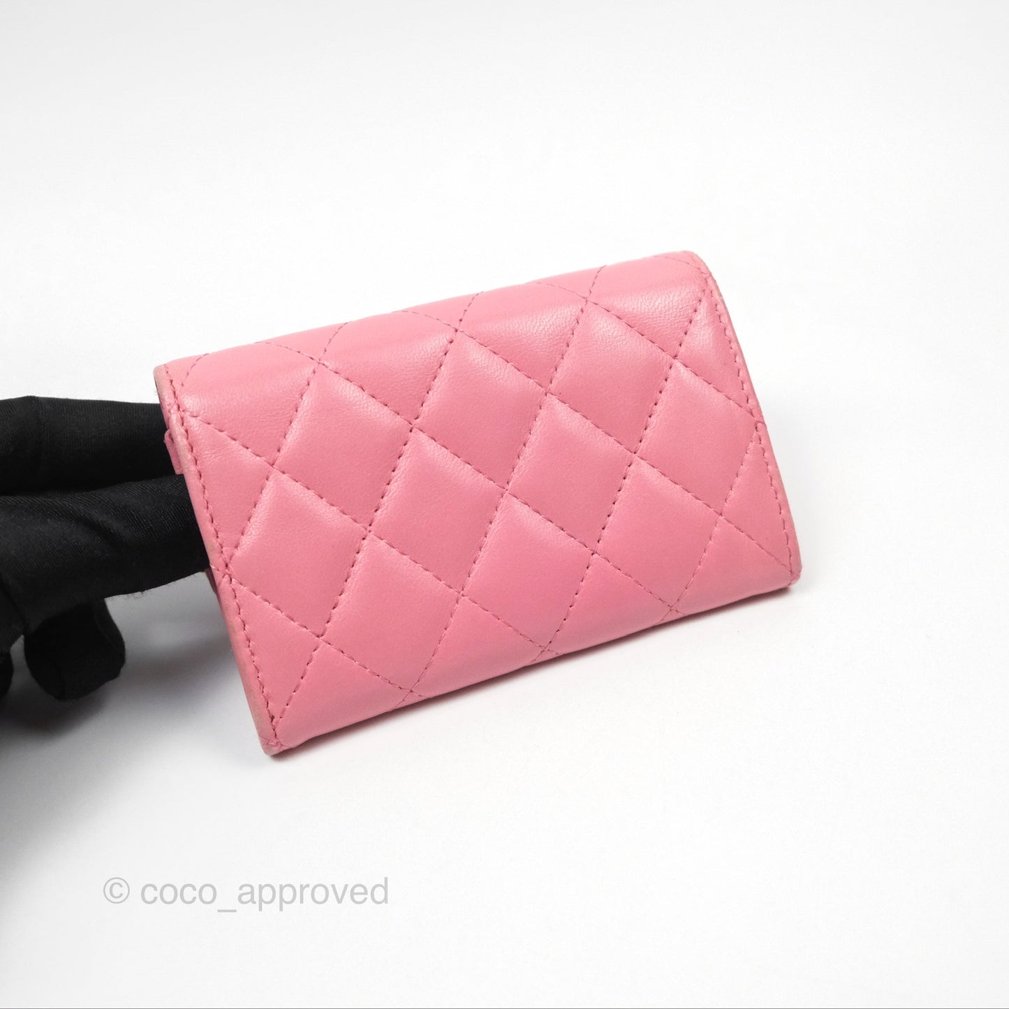 Chanel Quilted Flap Card Holder Pink Lambskin Silver Hardware