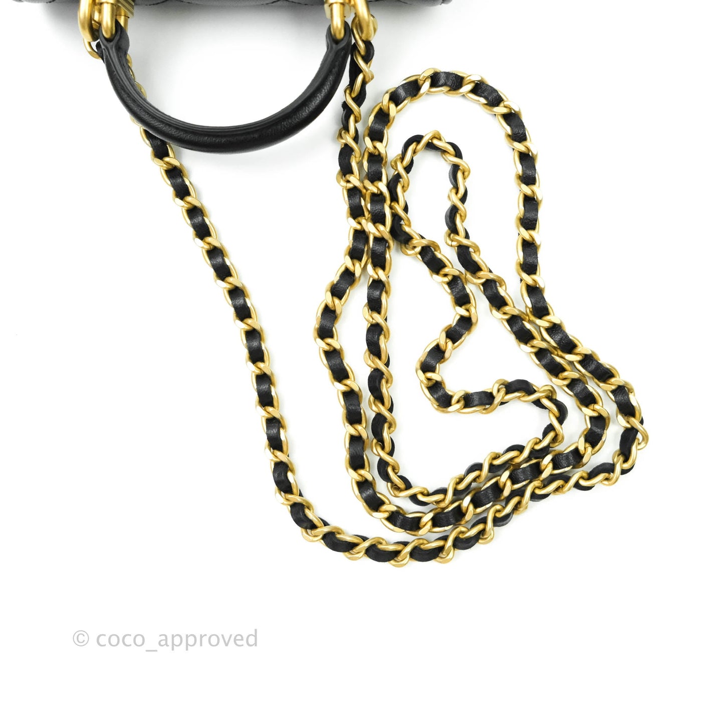 Chanel Mini Handle Flap Coin Purse With Chain Black Lambskin Gold Hardware