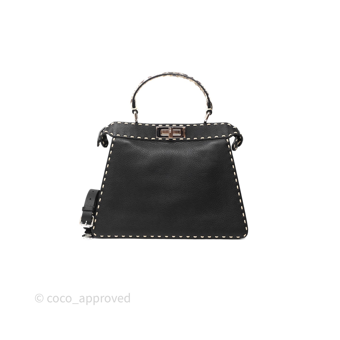 Fendi Peekaboo ISeeU Python Handle Handbag Black Calfskin Silver Hardware