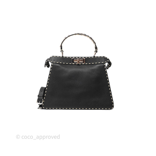 Fendi Peekaboo ISeeU Python Handle Handbag Black Calfskin Silver Hardware