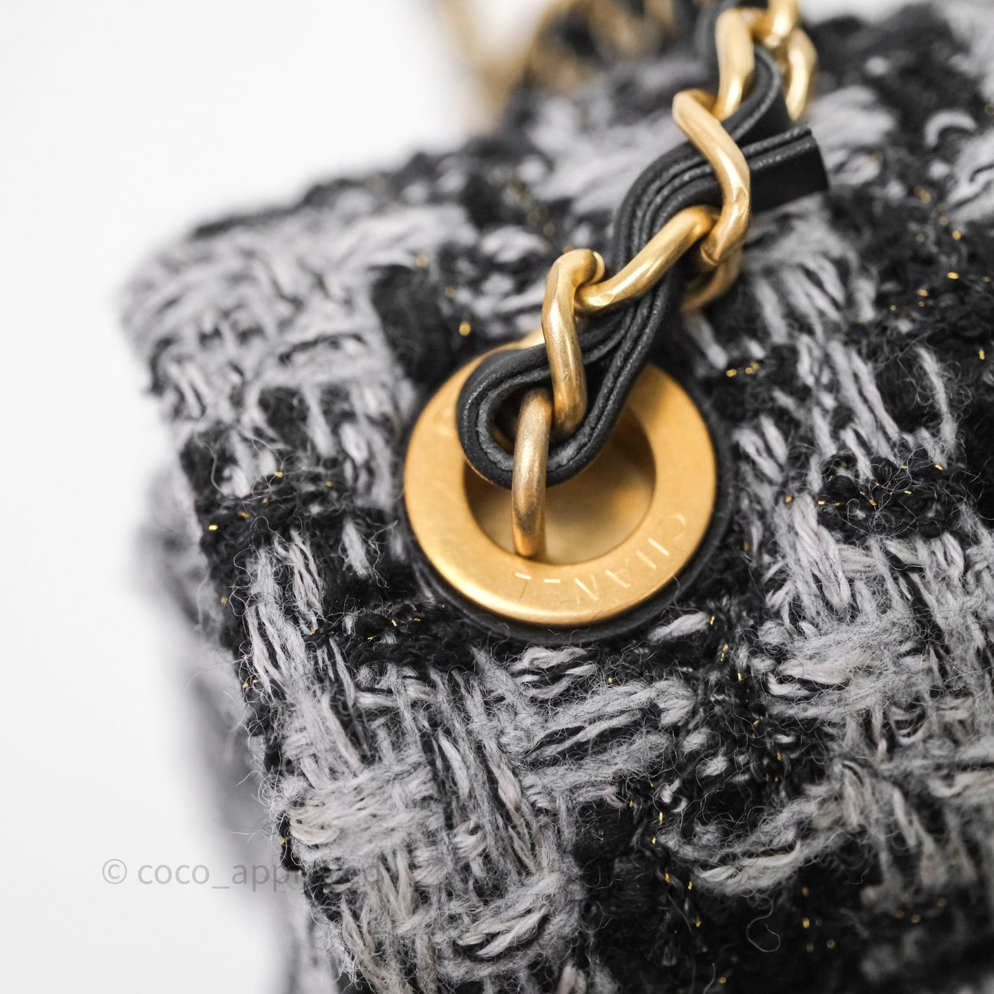 Chanel Mini Flag Bag Black & Grey Tweed Aged Gold Hardware
