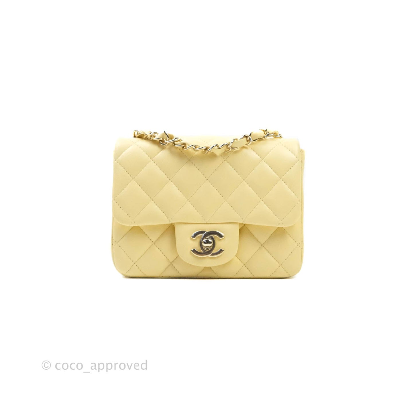 Chanel Quilted Mini Square Yellow Lambskin Gold Hardware