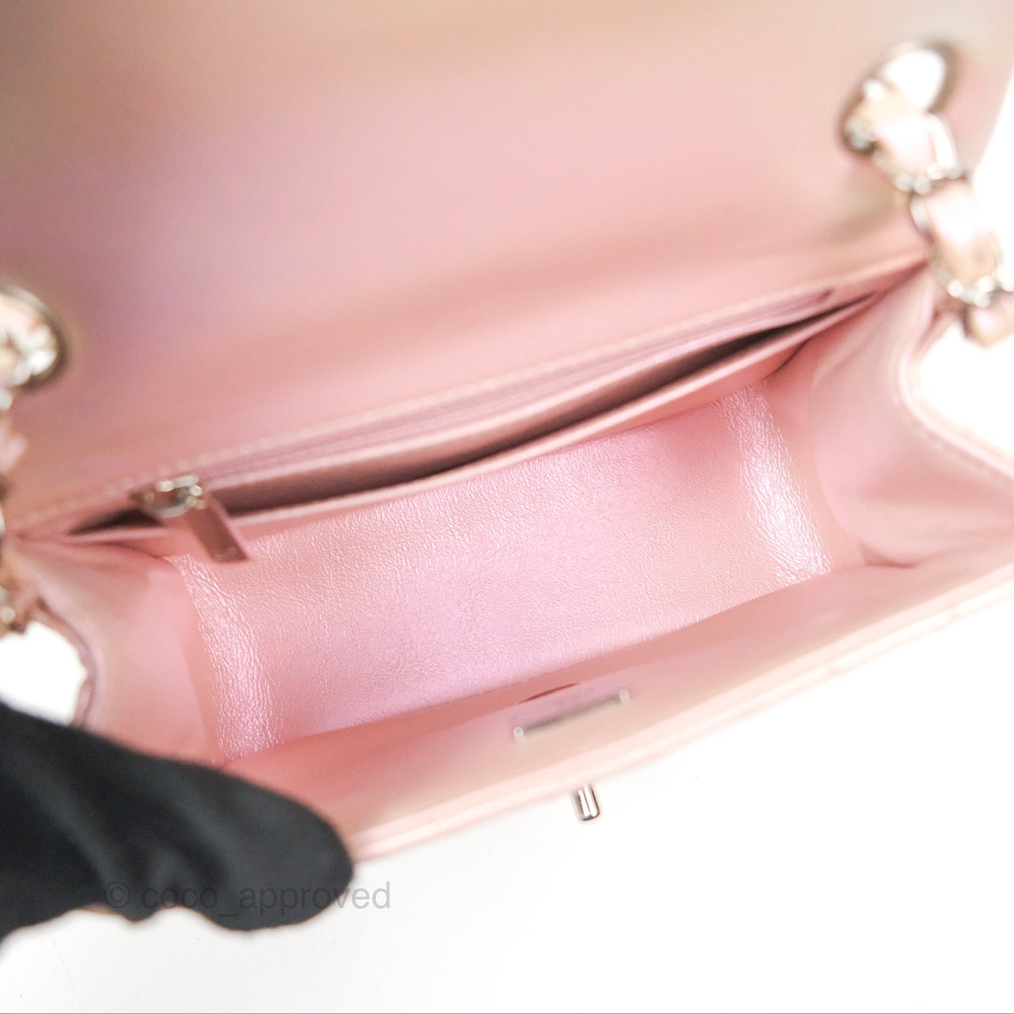 Chanel Mini Square Quilted Iridescent Pink Silver Hardware