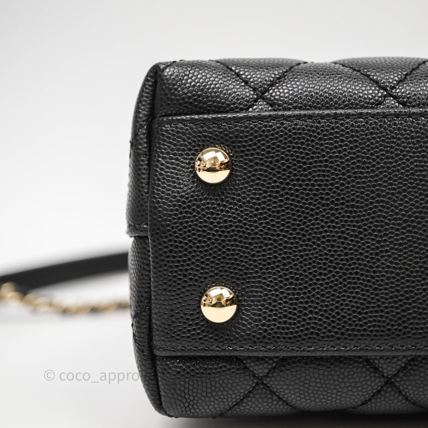 Chanel Mini Coco Handle Quilted Black Caviar Light Gold Hardware Lizard Embossed Handle