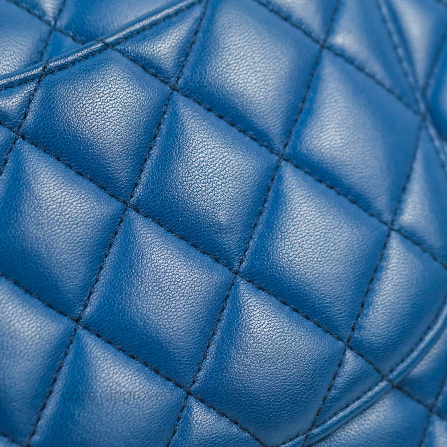 Chanel Classic M/L Medium Flap Quilted Dark Blue Lambskin Gold Hardware