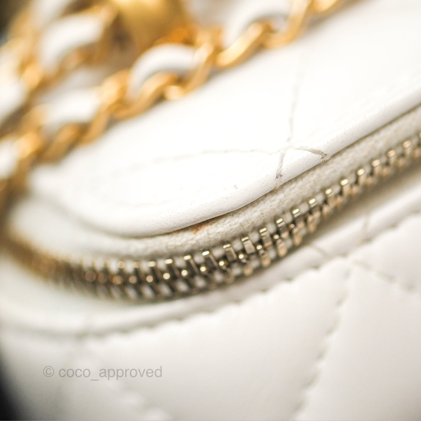 Chanel Quilted Mini Perfect Fit Vanity With Chain White Calfskin Aged Gold Hardware