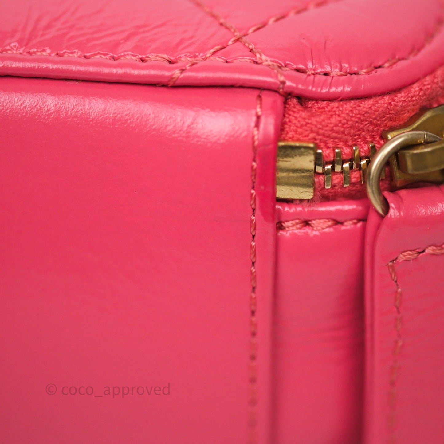 Chanel Small Top Handle Vanity Case Hot Pink Shiny Crumpled Calfskin Aged Gold Hardware