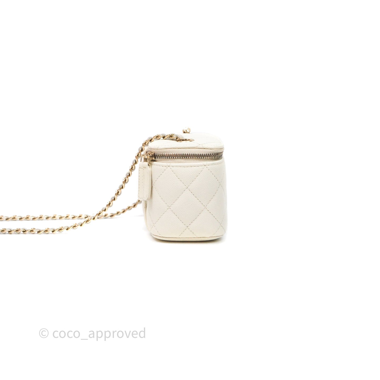 Chanel Mini Vanity With Chain White Caviar Gold Hardware