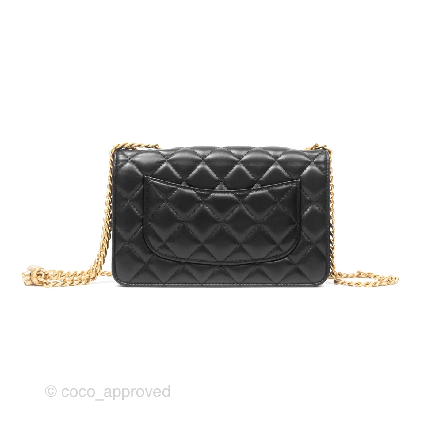 Chanel All Slide Wallet on Chain WOC Adjustable Chain Quilted Black Lambskin 22K