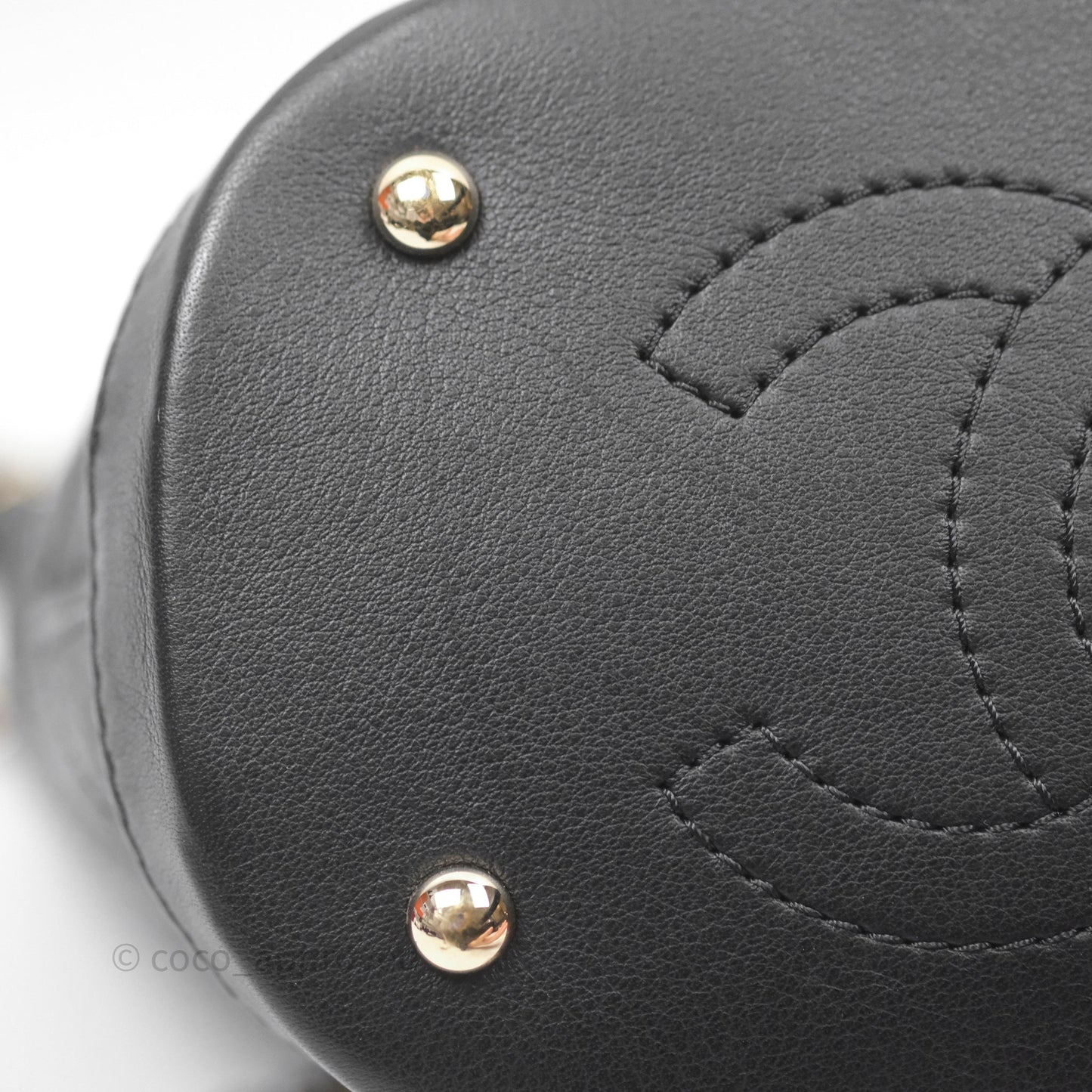 Chanel Quilted Drawstring Bucket Bag Black Calfskin Gold Hardware