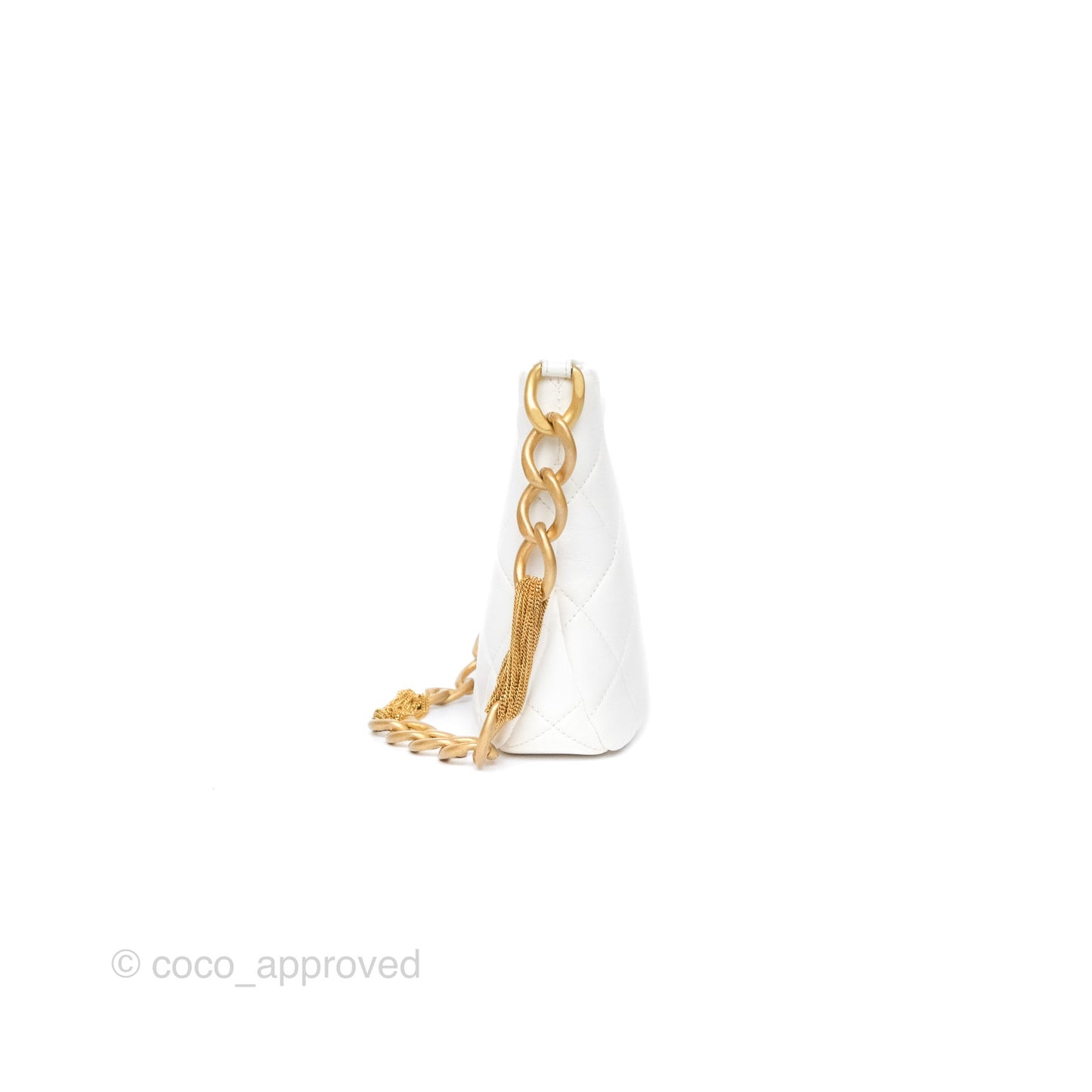 Chanel Chain Hobo Bag Quilted White Lambskin Aged Gold Hardware 23A
