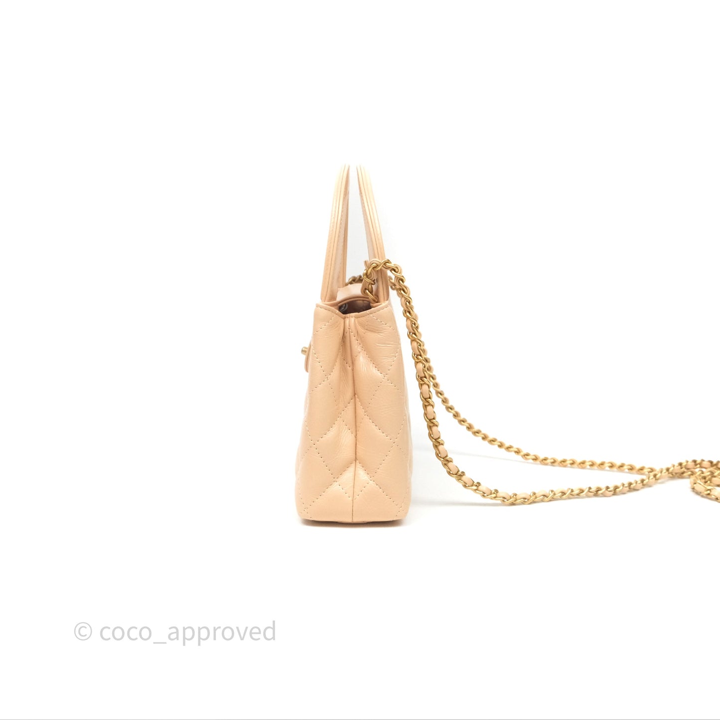 Chanel Kelly Bag Quilted Light Beige Shiny Crumpled Calfskin Aged Gold Hardware