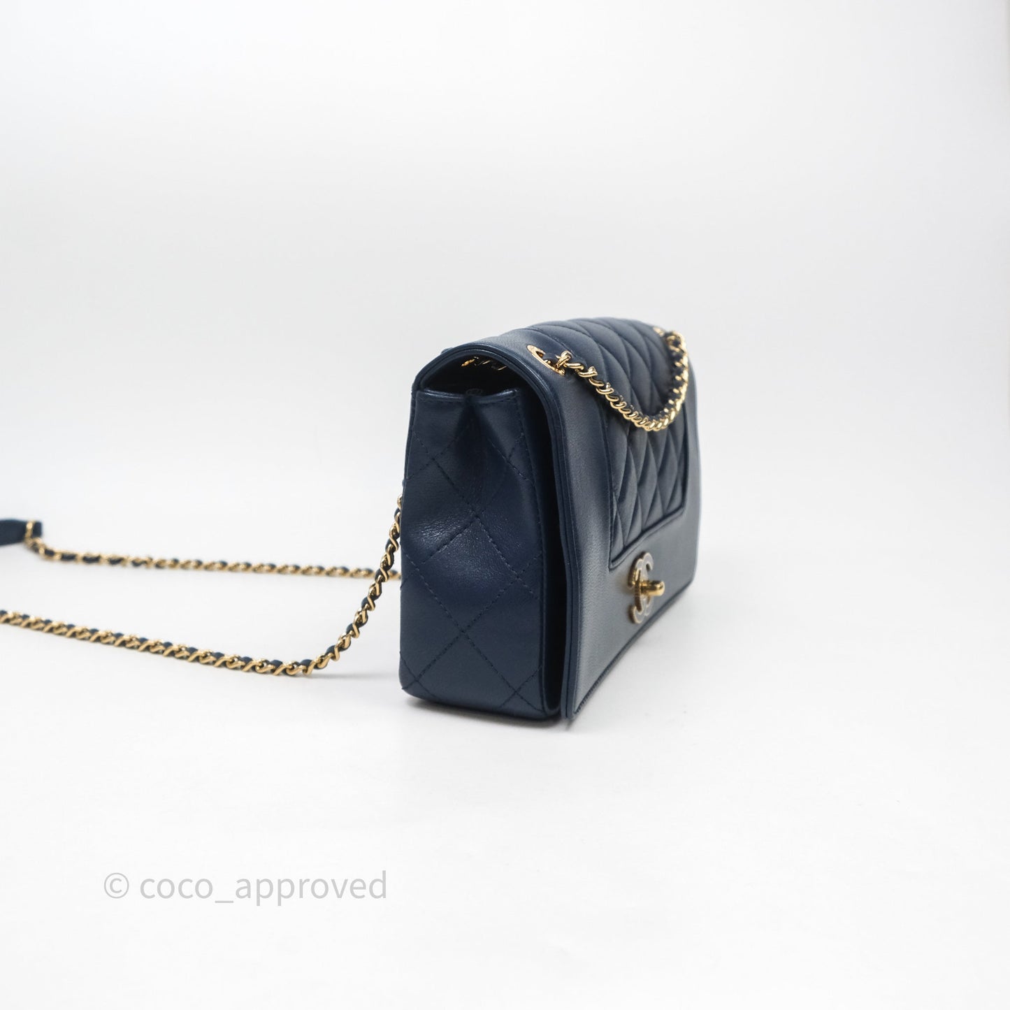 Chanel Mademoiselle Vintage Flap Bag Navy Sheepskin Gold Hardware