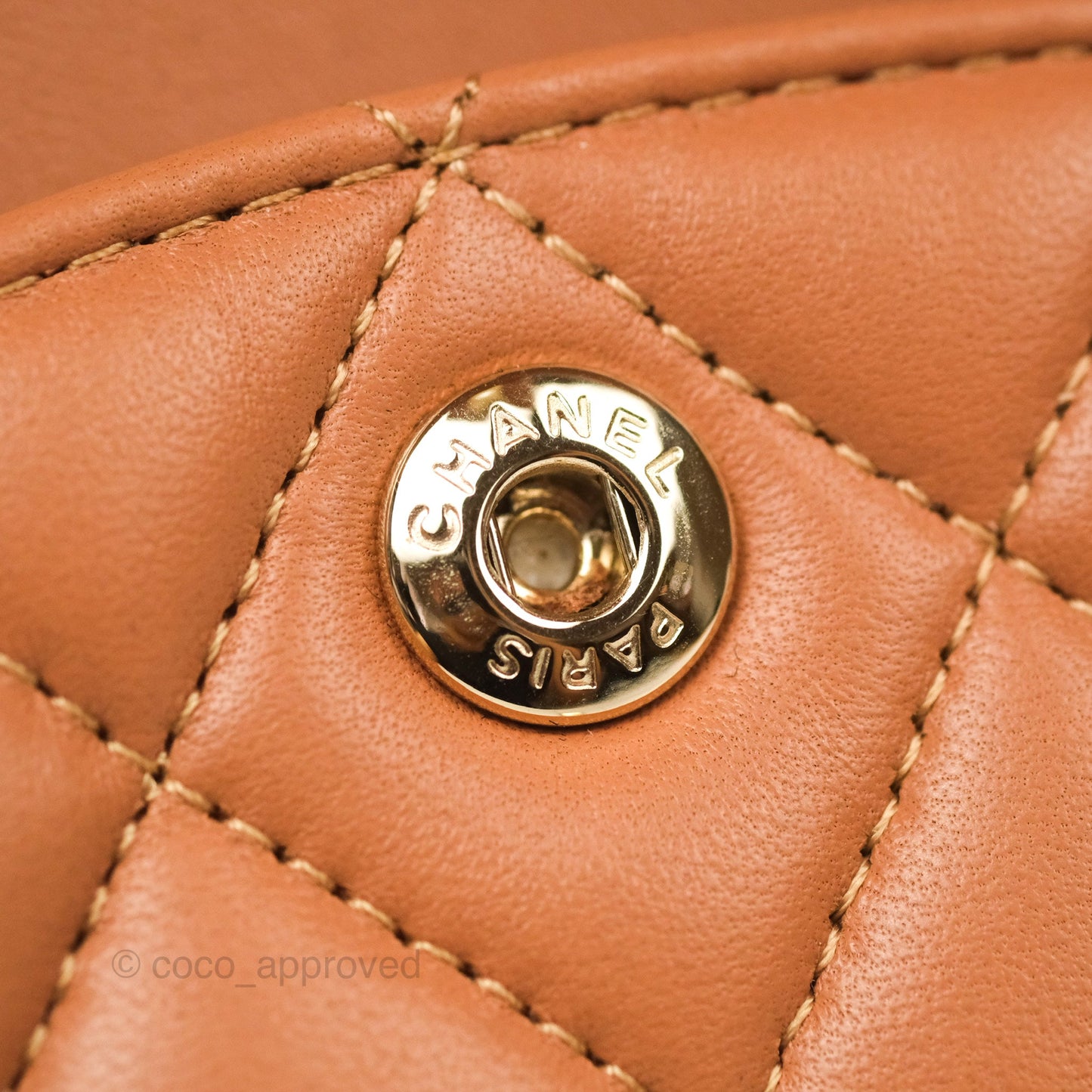 Chanel Small Classic Quilted Flap Dark Beige Caramel Lambskin Gold Hardware