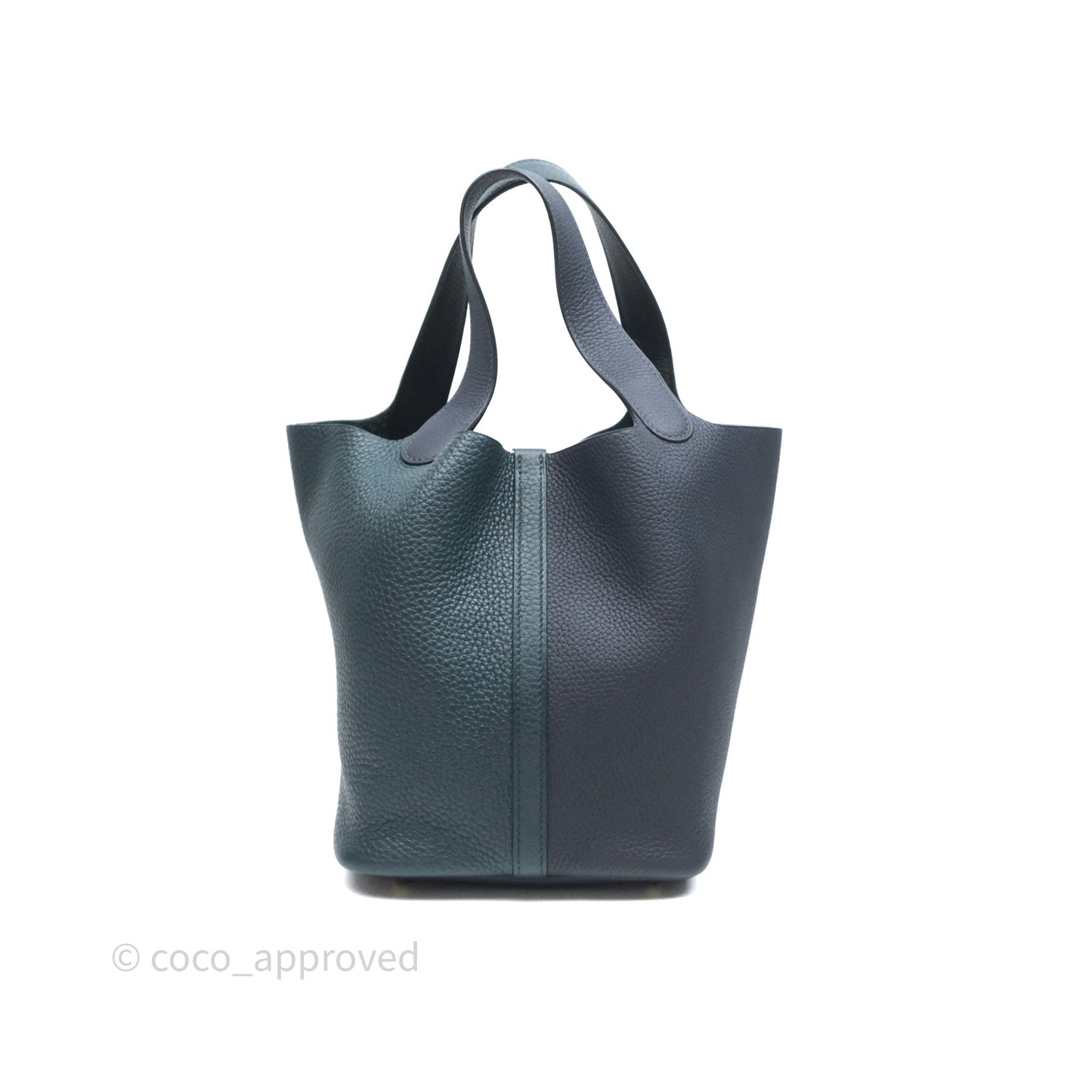 Hermès Picotin Lock 22 Casaque Vert Cyprès 6O/ Bleu Nuit 2Z/ Black Noir 89 Clemence Gold Hardware