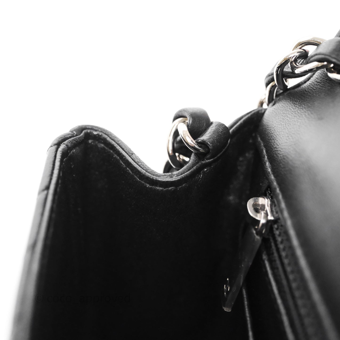 Chanel Mini Square Black Lambskin Chervon Bag Silver Hardware