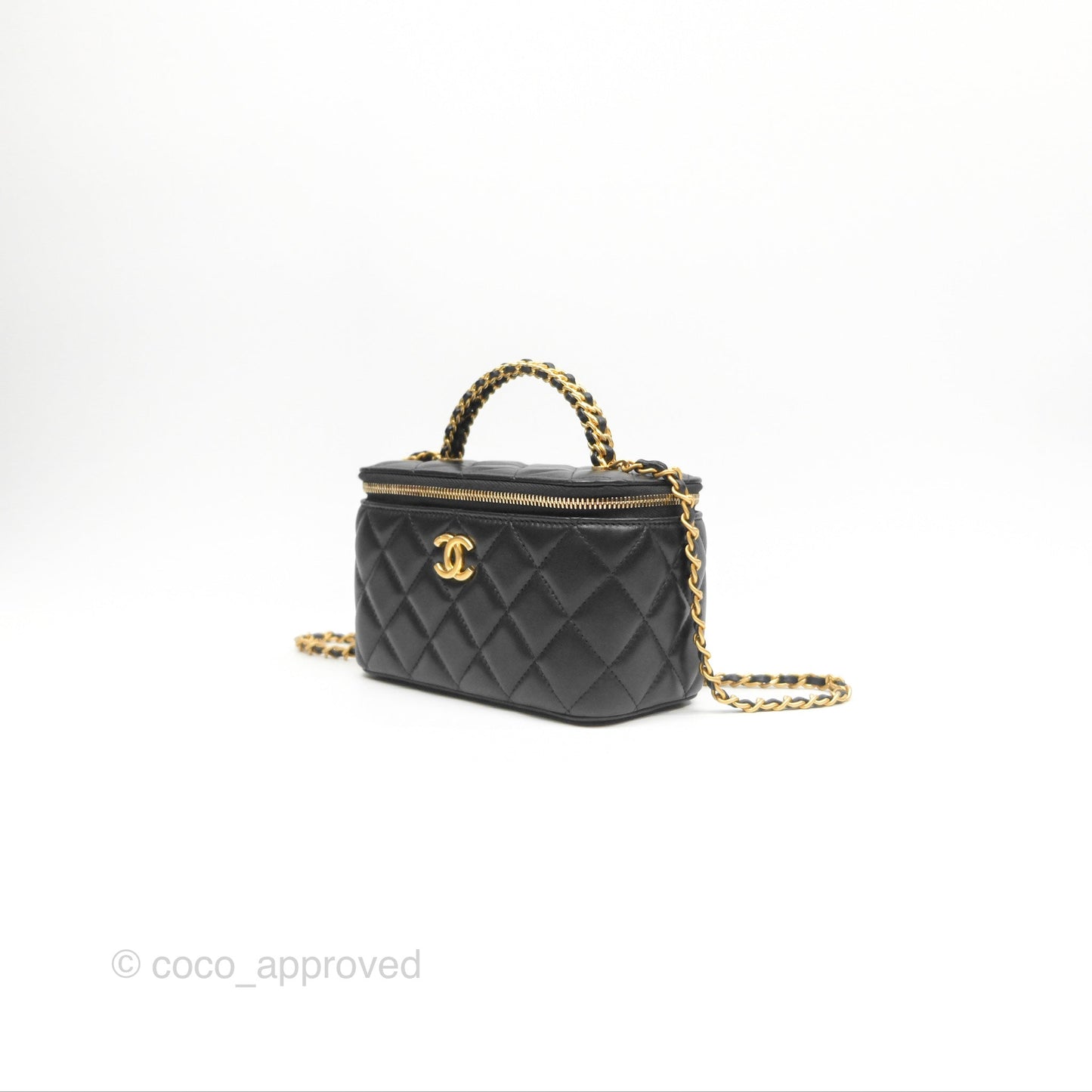 Chanel Vanity Rectangular Top Handle Black Lambskin Aged Gold Hardware