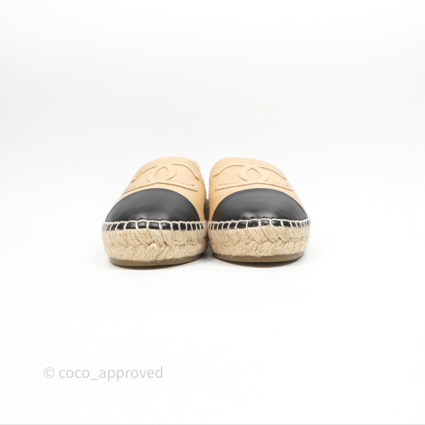 Chanel CC Espadrilles Beige Black Lambskin Size 38