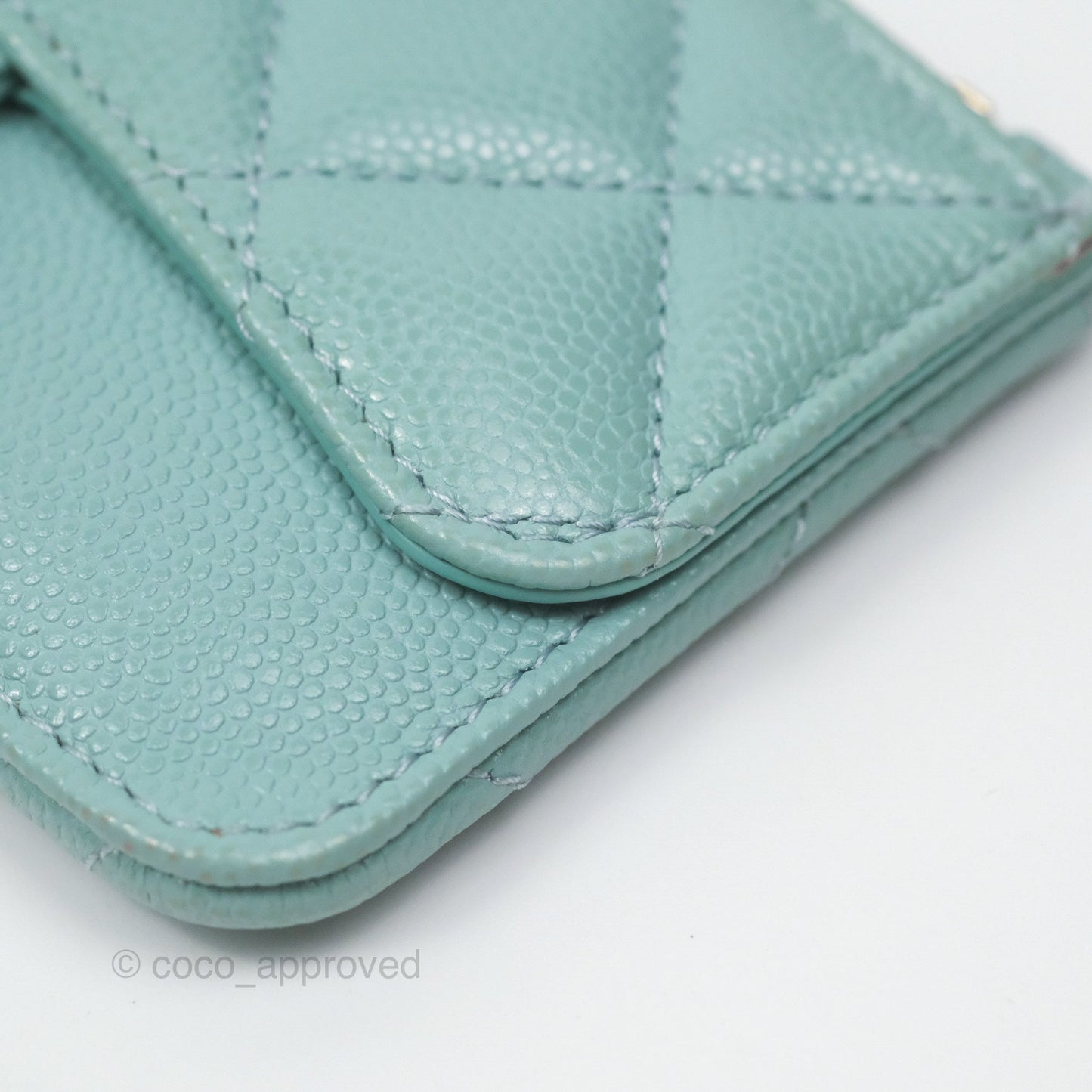 Chanel Quilted Zip Flap Card Holder Tiffany Blue Caviar Gold Hardware