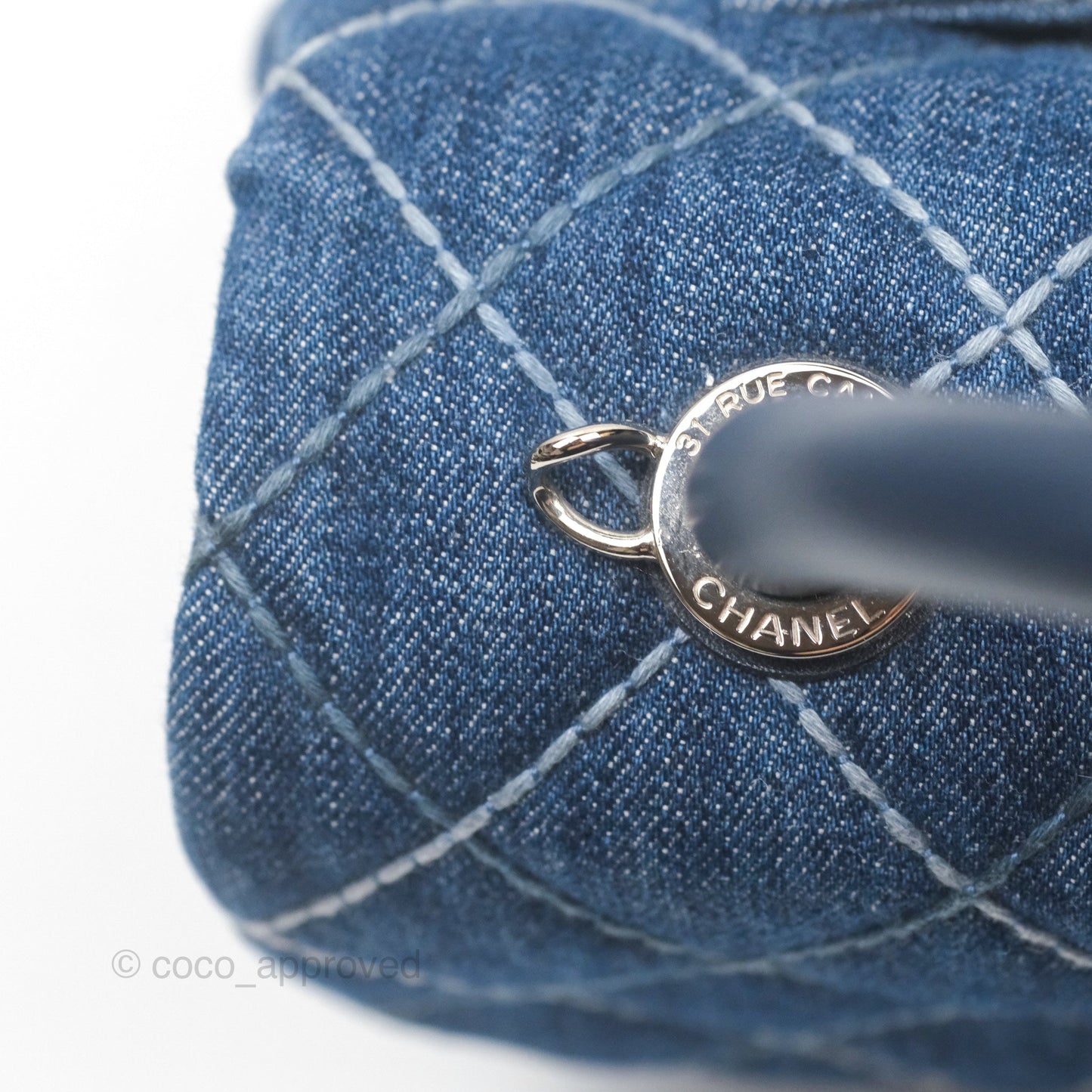Chanel Small Coco Handle Quilted Contrast Stitch Denim Silver Hardware