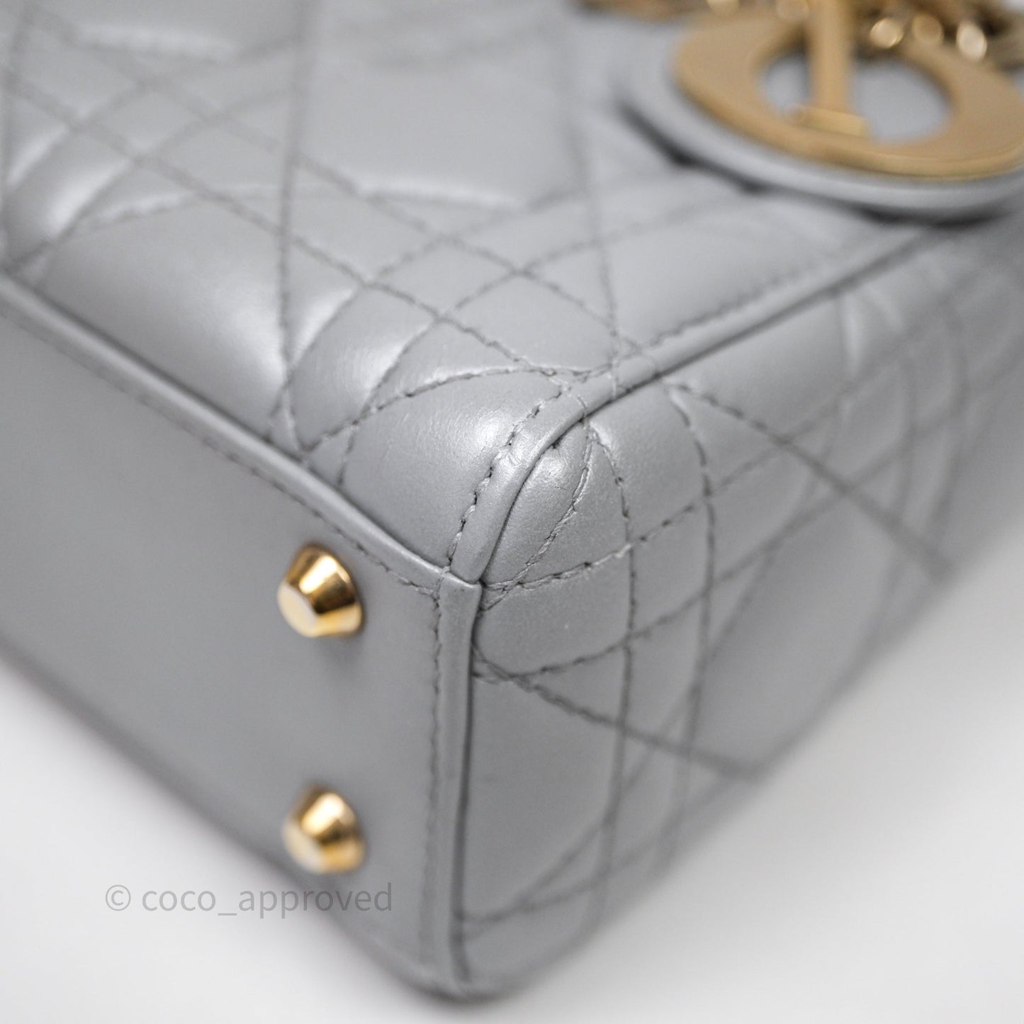 Christian Dior Mini Lady Dior Iridescent Grey Lambskin Cannage Gold Hardware