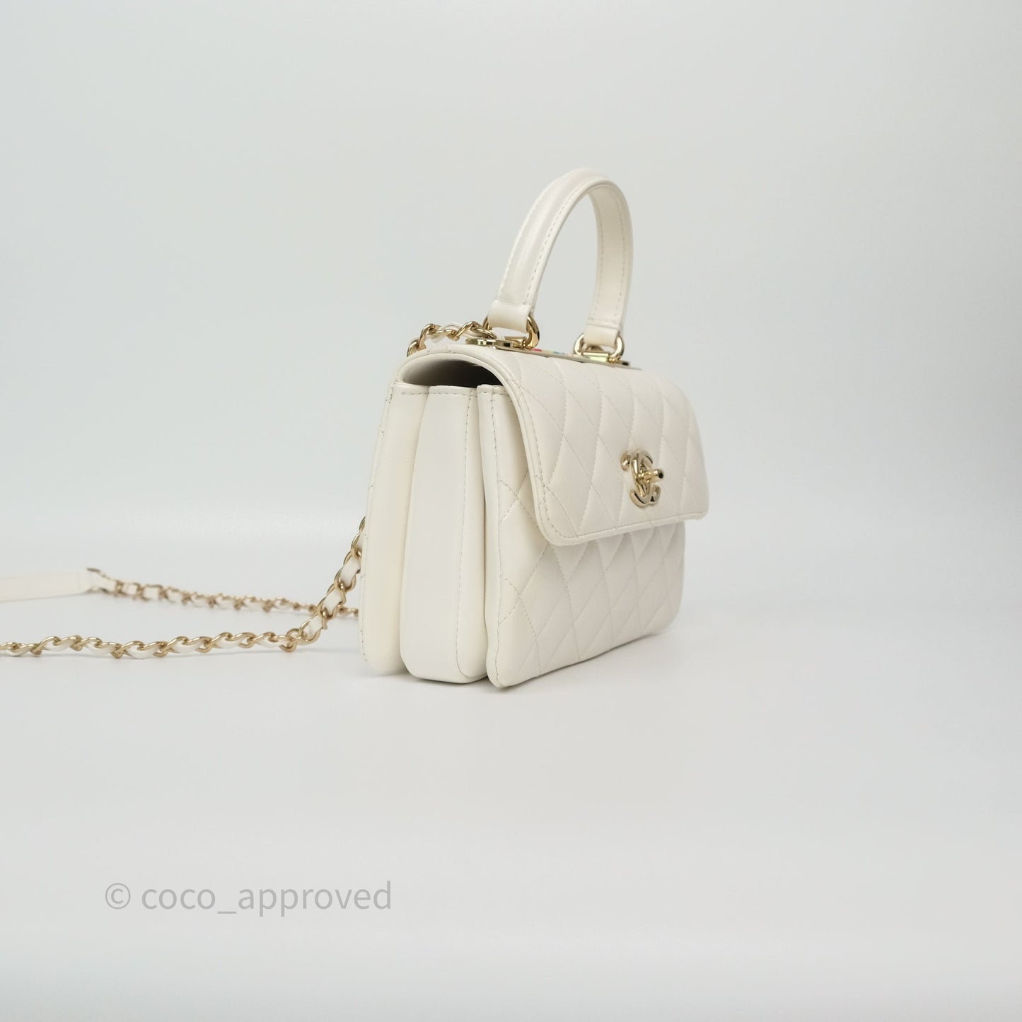Chanel Mini Trendy CC Handle Bag Lacquered Logo White Lambskin