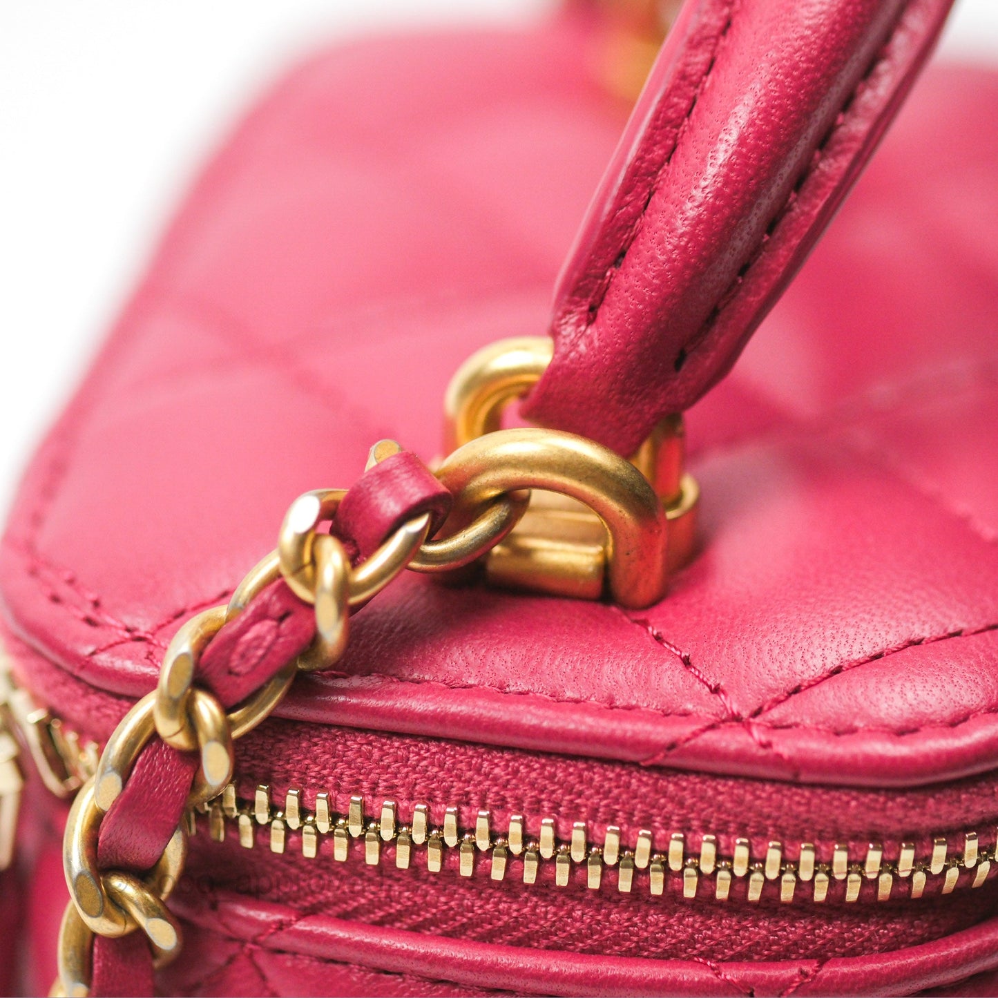 Chanel Mini Top Handle Vanity With Chain Dark Pink Lambskin Aged Gold Hardware