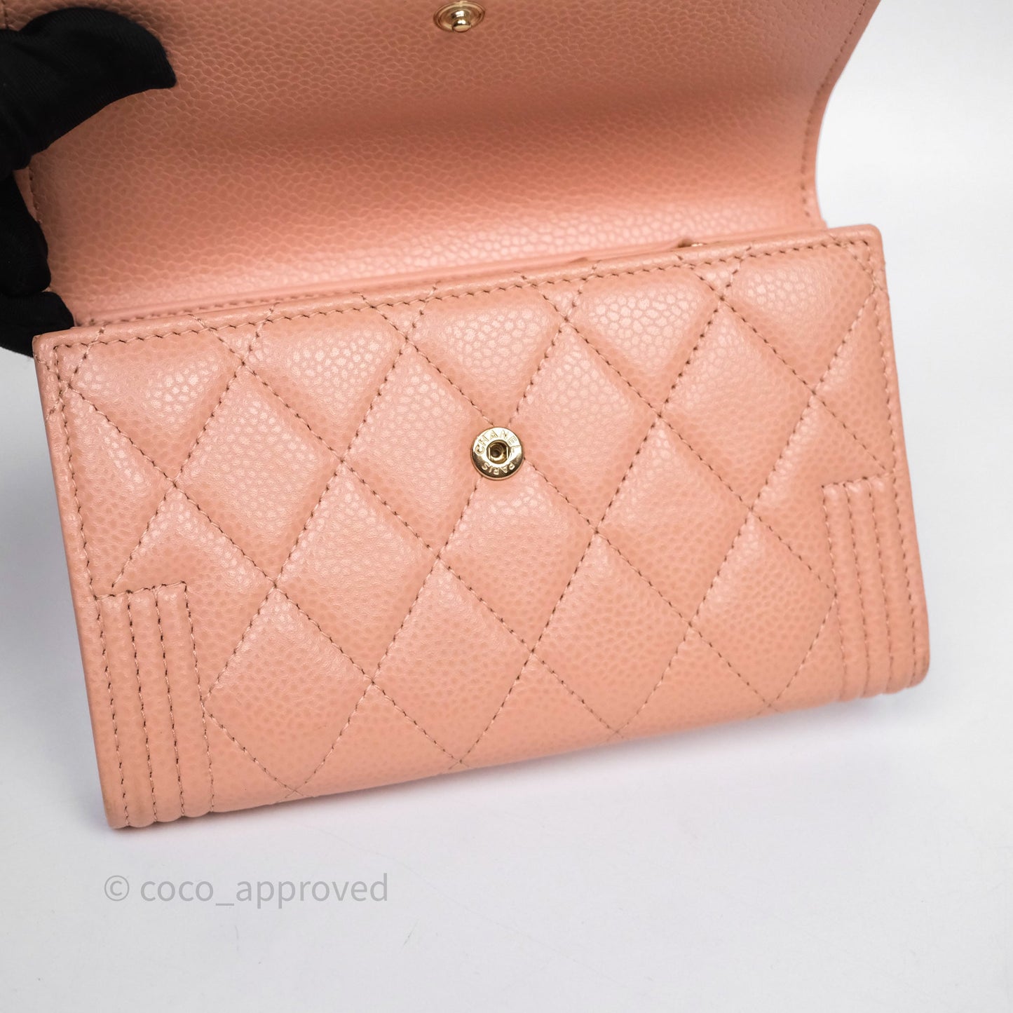 Chanel Quilted Boy Medium Trifold Flap Wallet Pink Caviar Gold Hardware