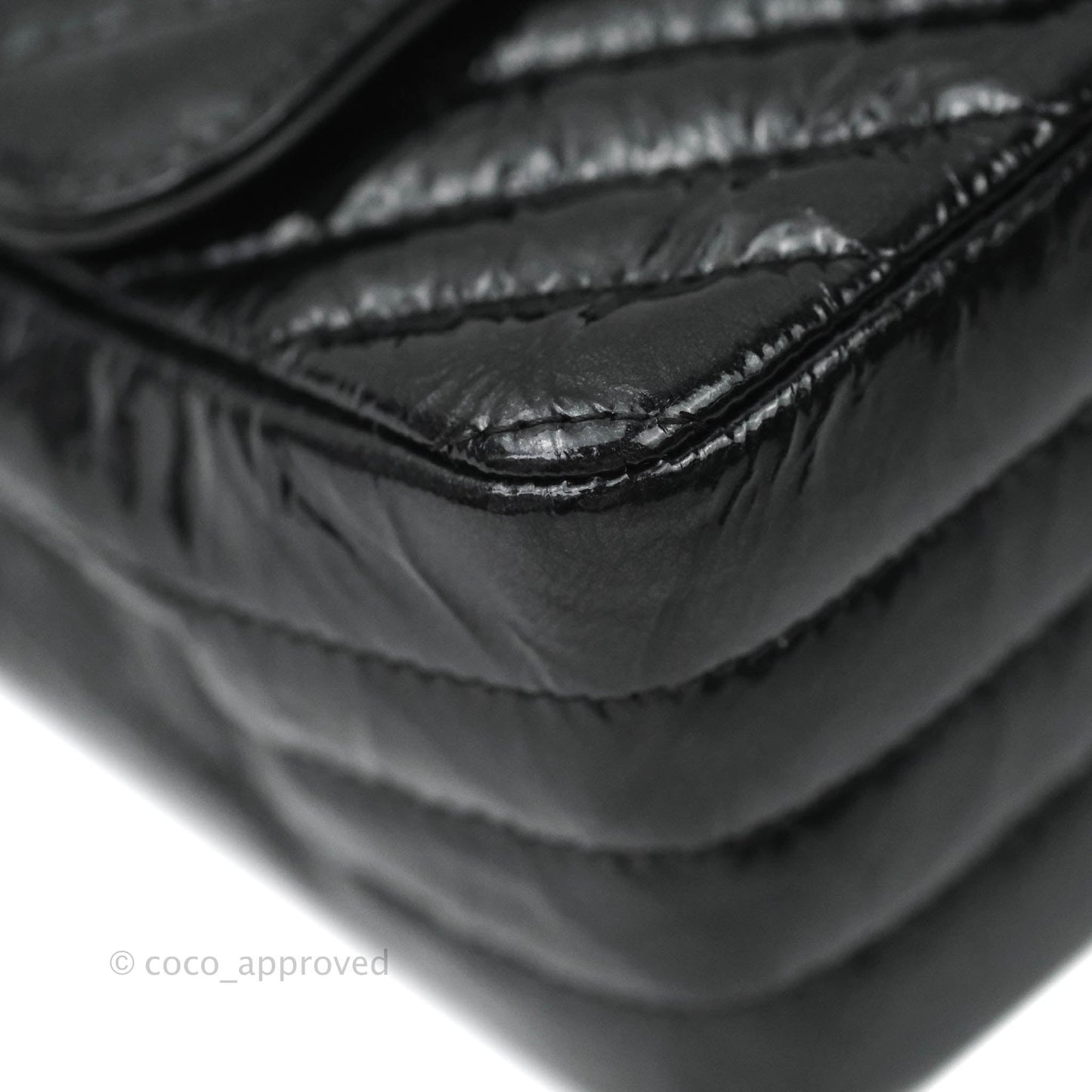 Chanel Mini Square Chevron Black Crumpled Metallic Patent So Black