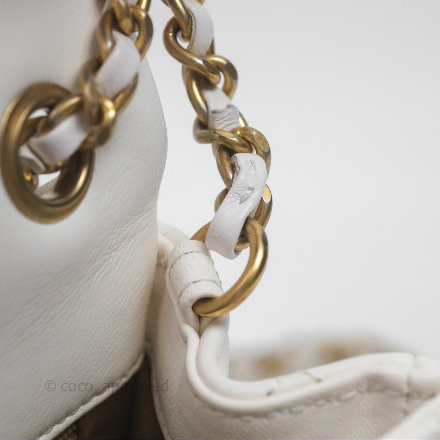 Chanel Mini Rectangular Pearl Crush Quilted White Lambskin Aged Gold Hardware