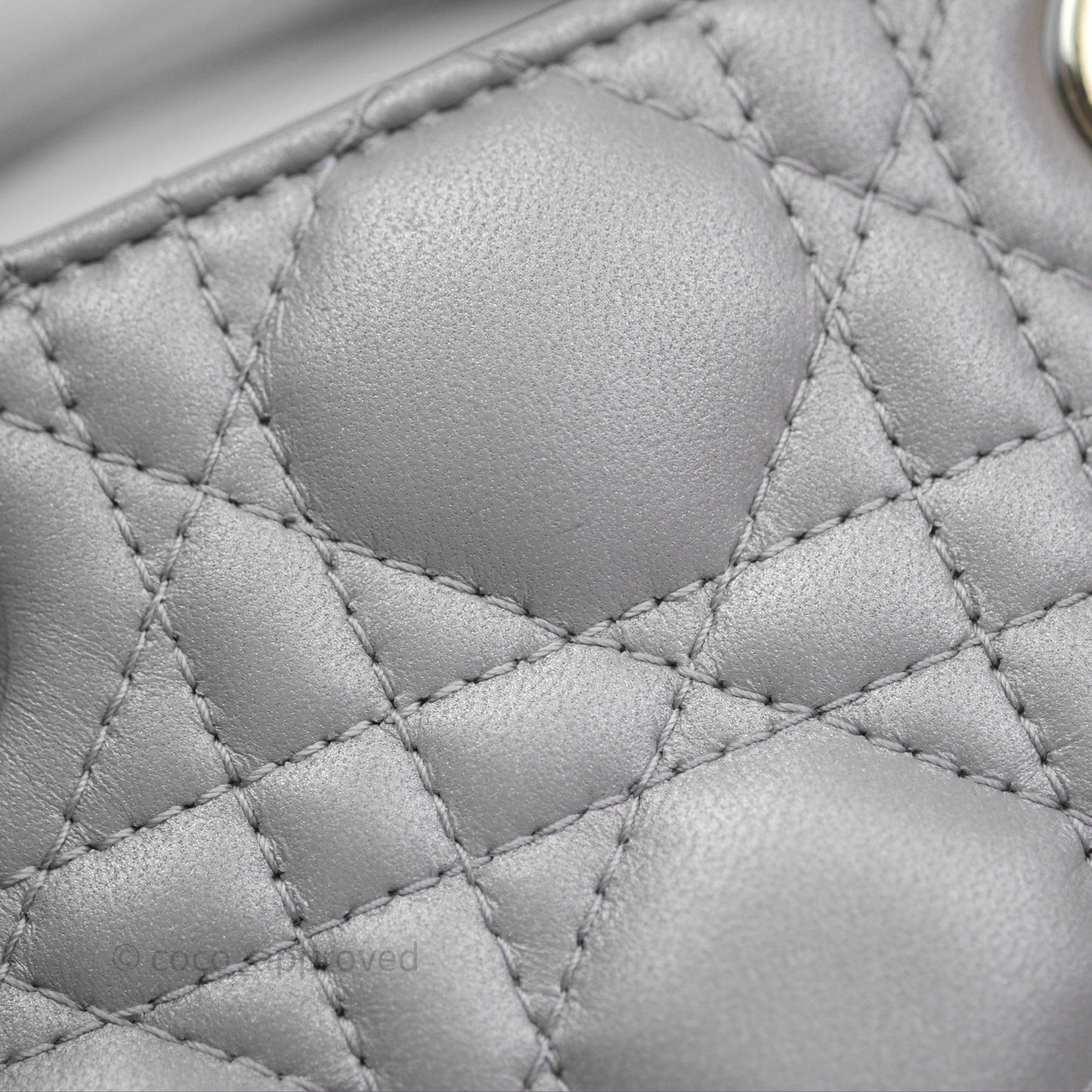 Christian Dior Mini Lady Dior Iridescent Grey Lambskin Cannage Gold Hardware