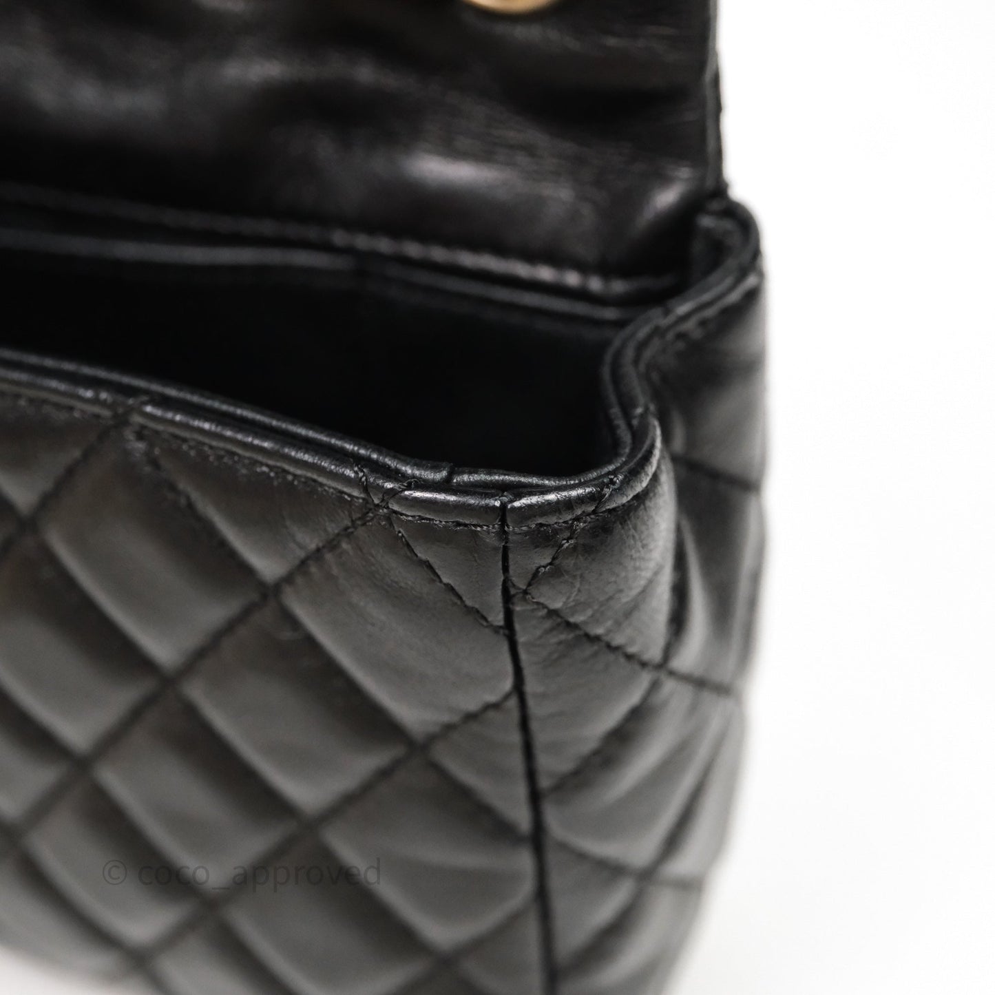 Chanel Quilted East West With Charm Flap Bag Lambskin Black Gold Hardware