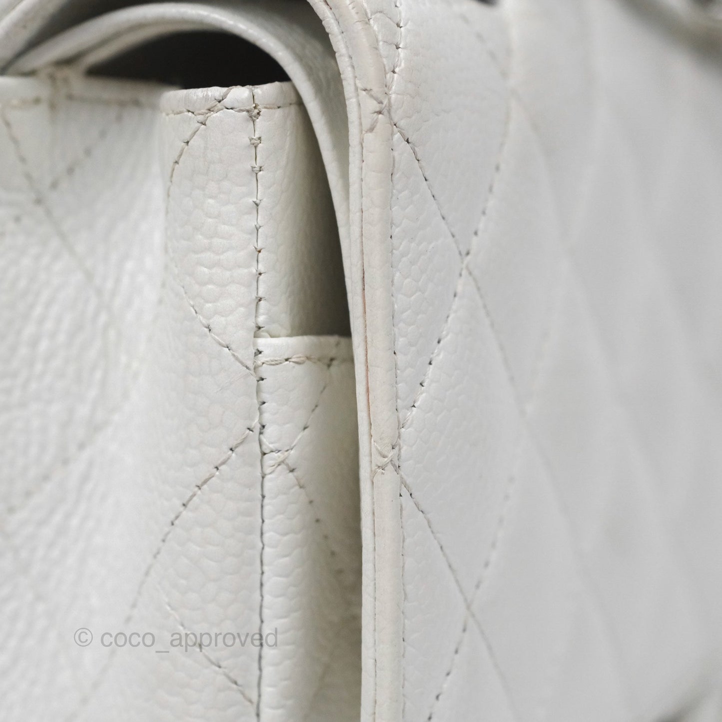 Chanel Classic M/L Medium Flap Quilted White Caviar Silver Hardware