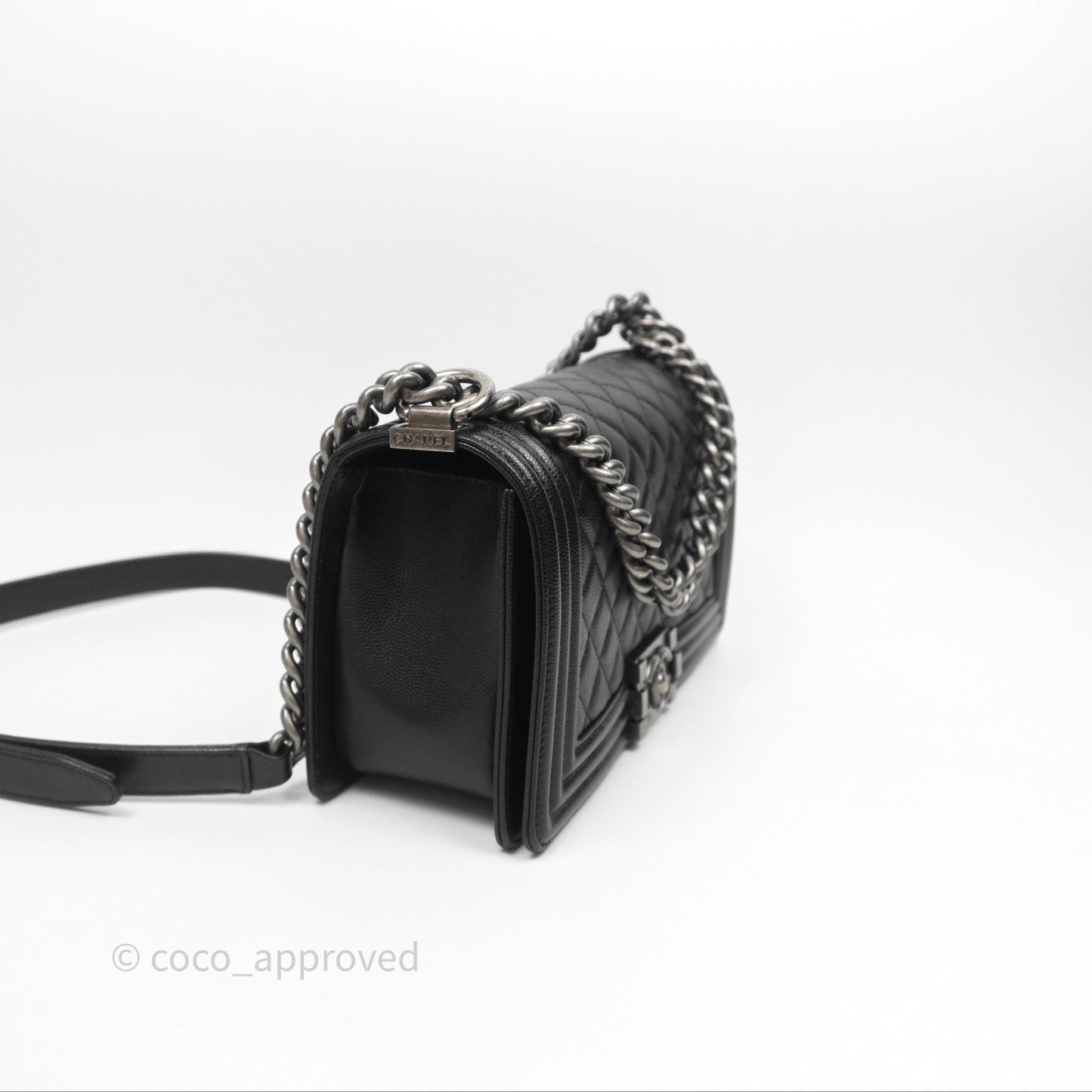 Chanel Quilted Medium Boy Black Caviar Ruthenium Hardware
