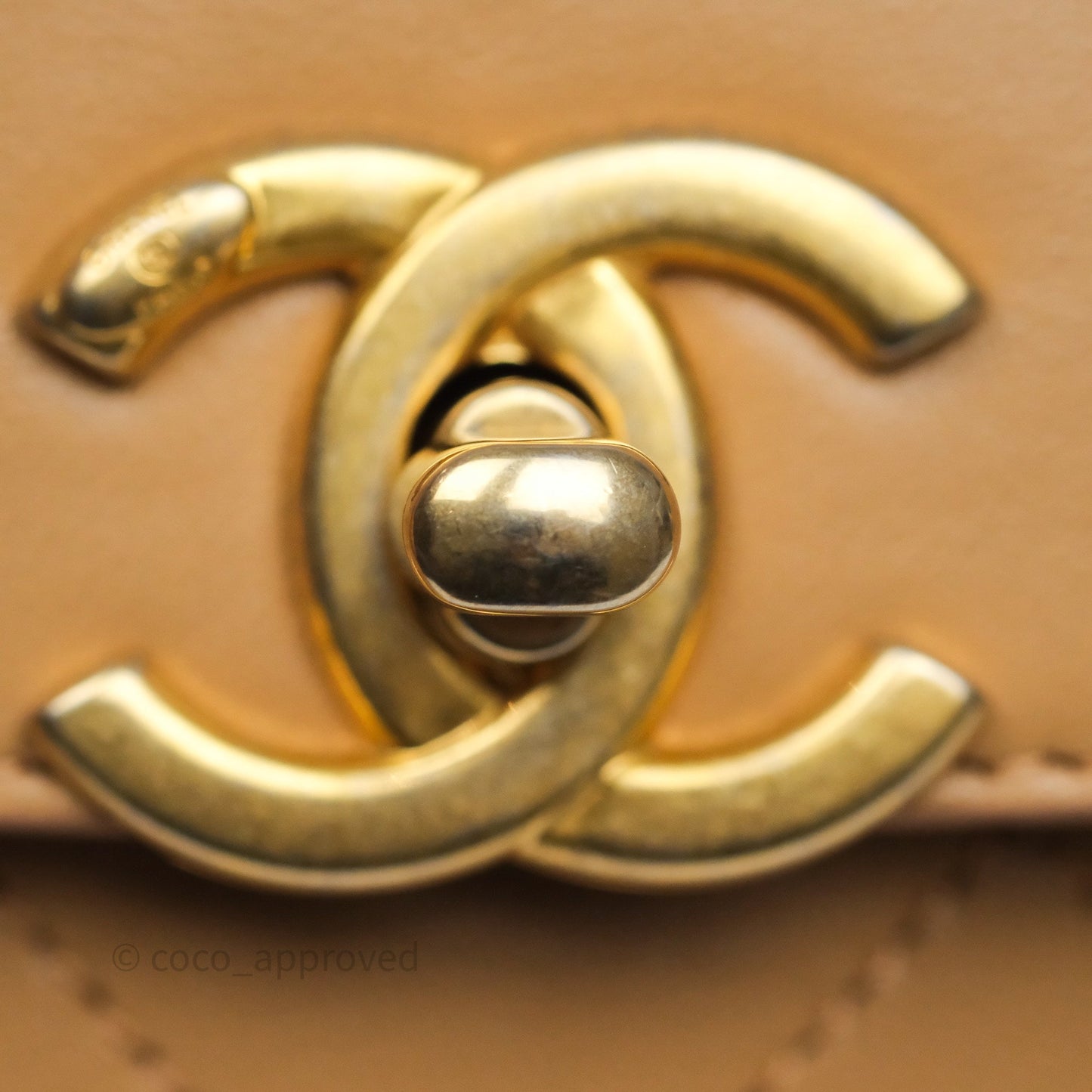 Chanel Small Coco Luxe Flap Bag Caramel Beige Calfskin Aged Gold Hardware