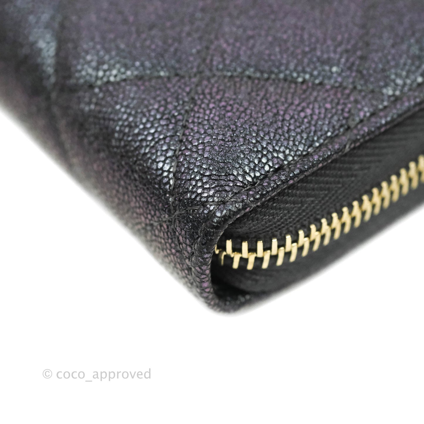 Chanel Quilted Zip Around Travel Wallet Iridescent Black Caviar Gold Hardware 19S