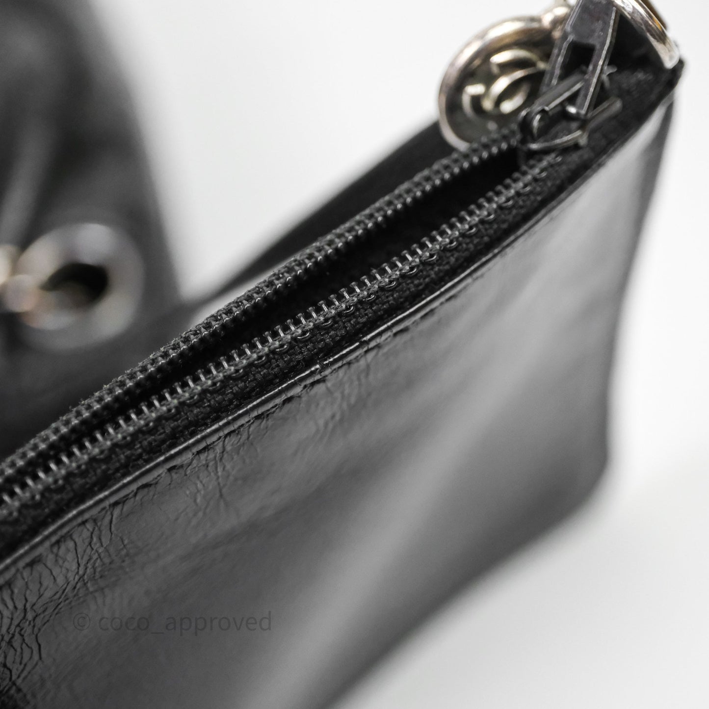 Chanel Vintage CC Drawstring Bag Black Calfskin Silver Hardware
