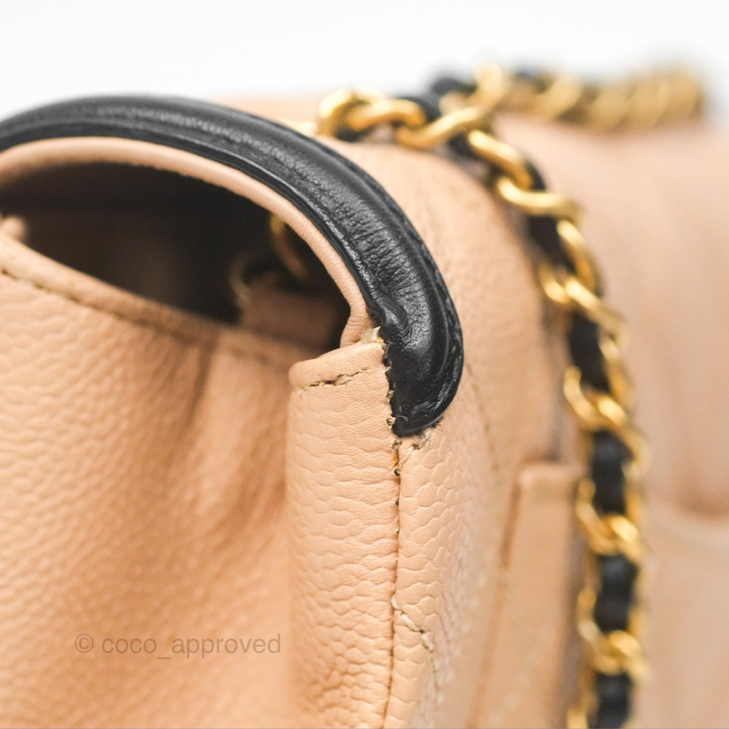 Chanel Small CC Filigree Flap Quilted Beige Black Caviar