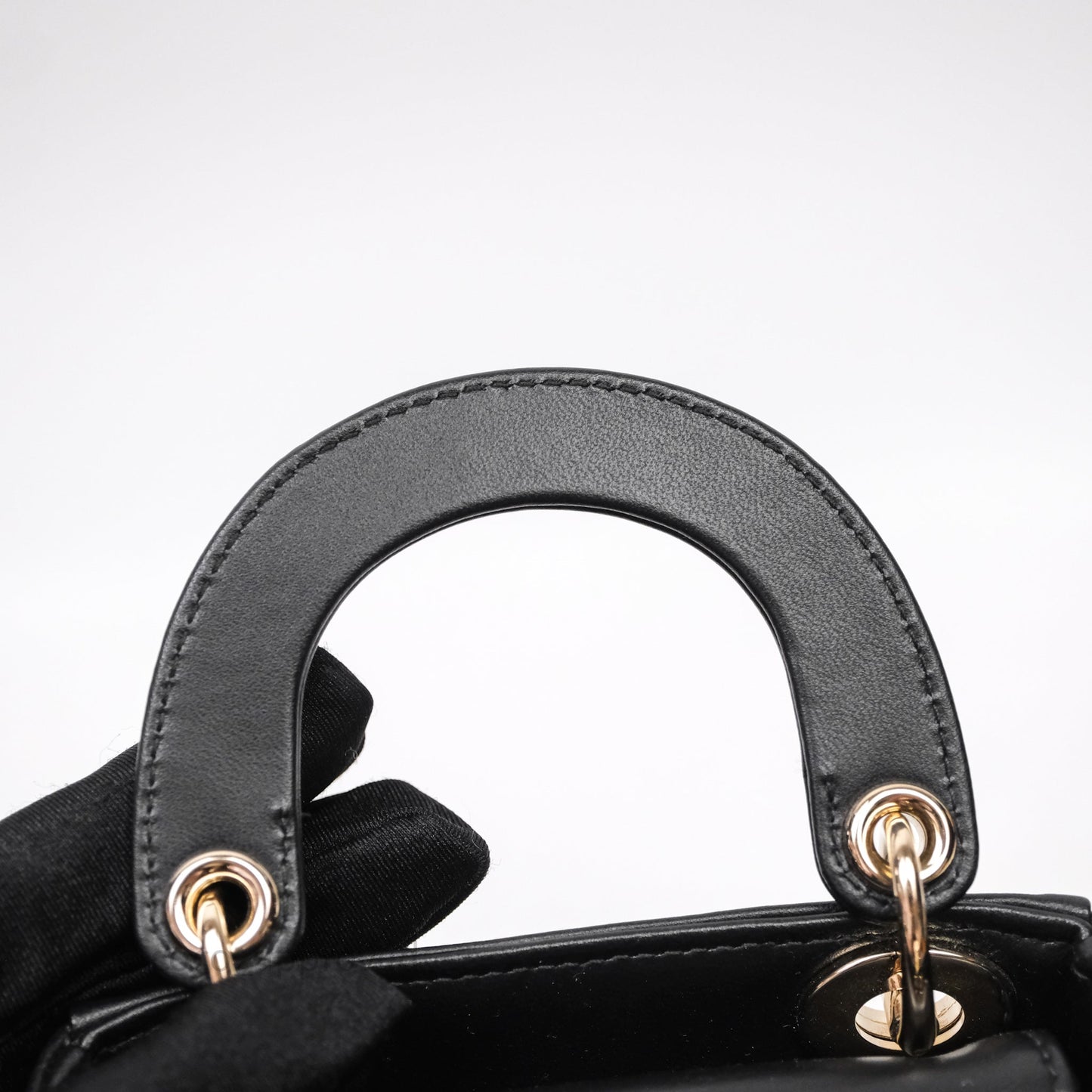 Dior Mirco Lady Dior Black Cannage Calfskin with Diamond Motif Gold Hardware