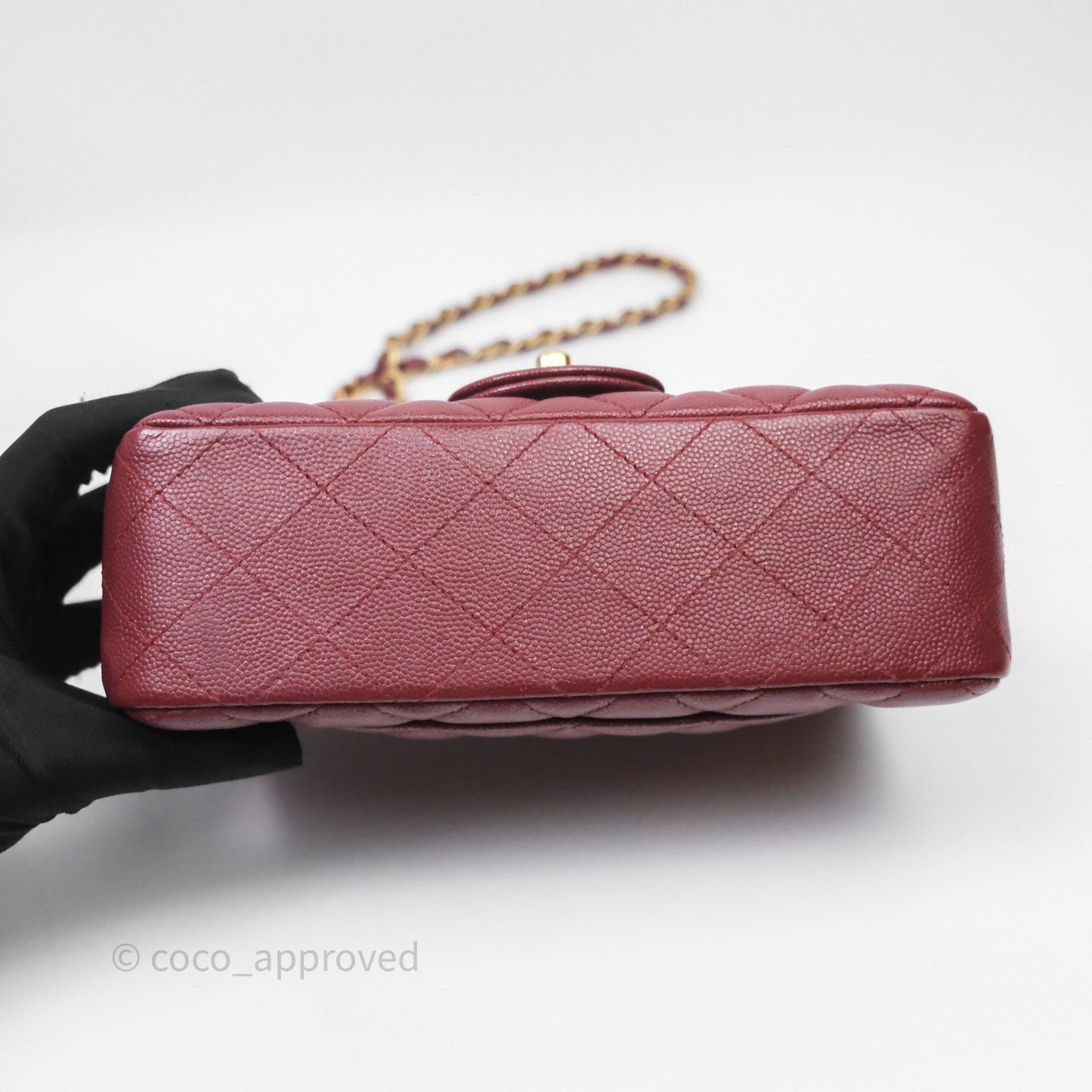 Chanel Classic Quilted Mini Rectangular Flap Burgundy Caviar Aged Gold Hardware