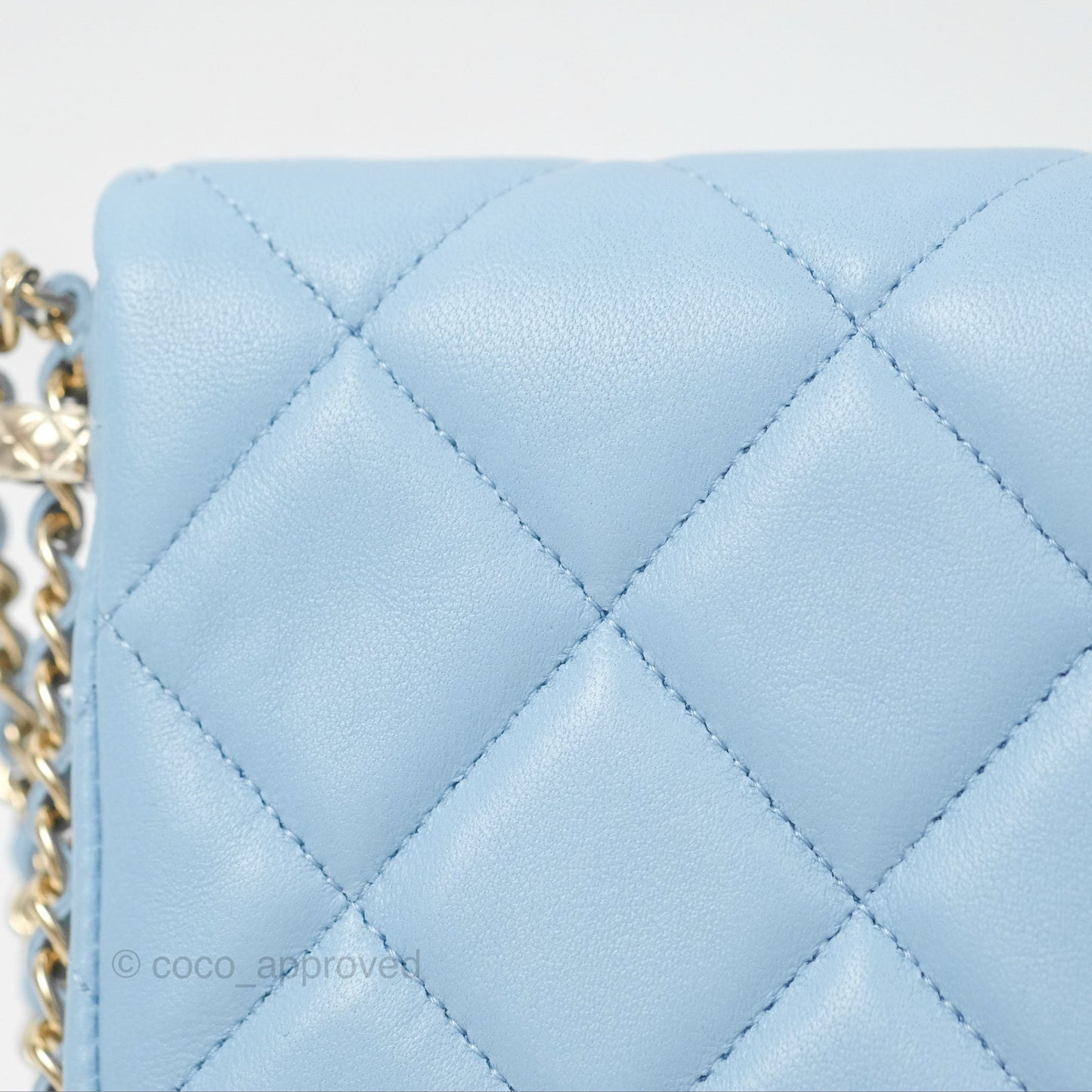 Chanel Mini Chain Around Clutch With Chain Blue Lambskin Gold Hardware