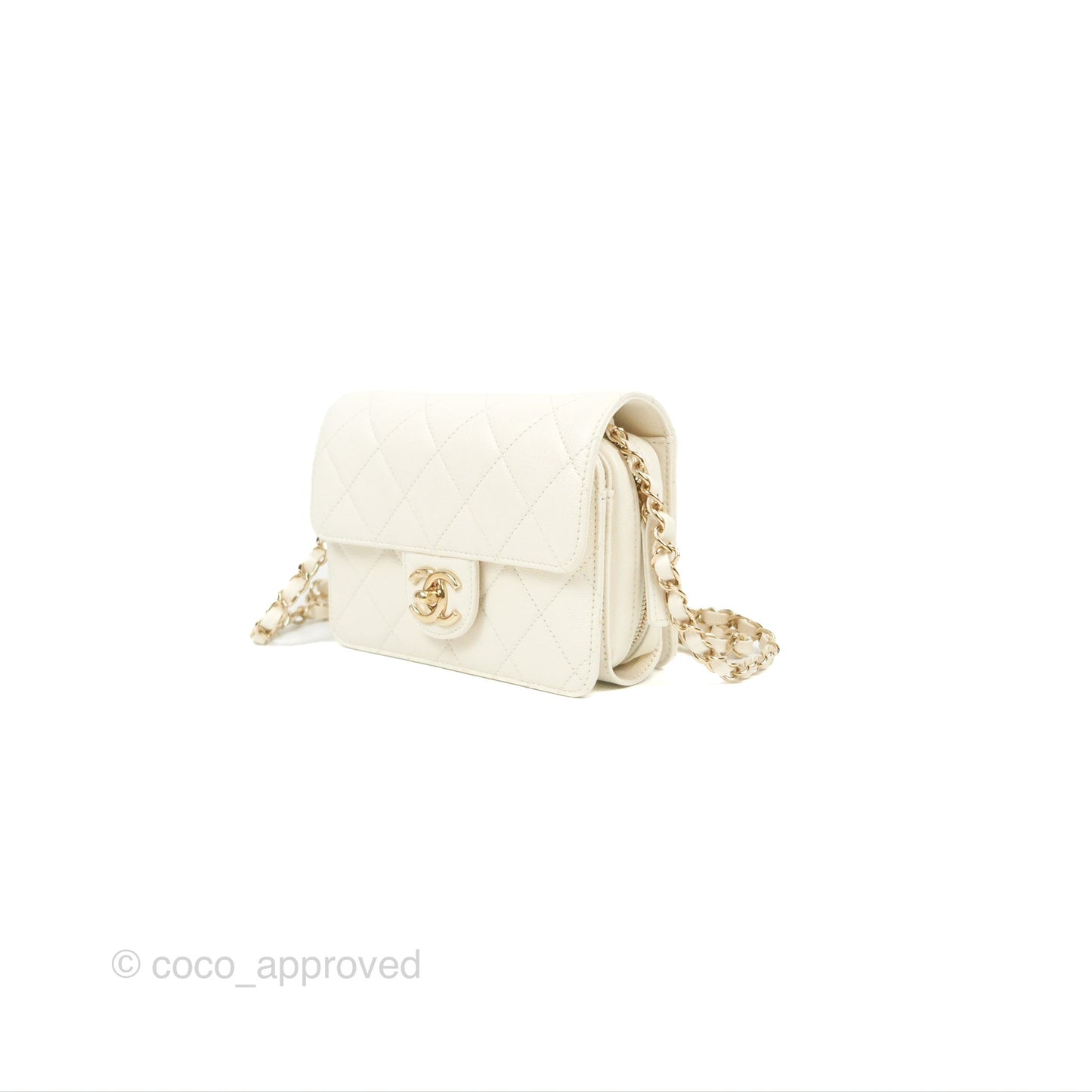Chanel Quilted Small Like The Wallet Flap Ivory White Caviar Light Gold Hardware 22C