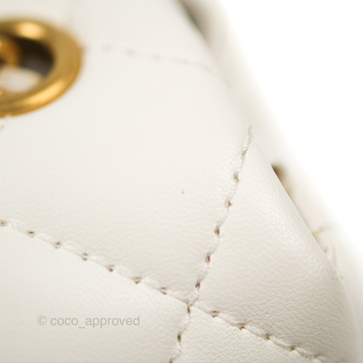 Chanel Mini Flap Bag with Coco Heart Chain White Lambskin Aged Gold Hardware
